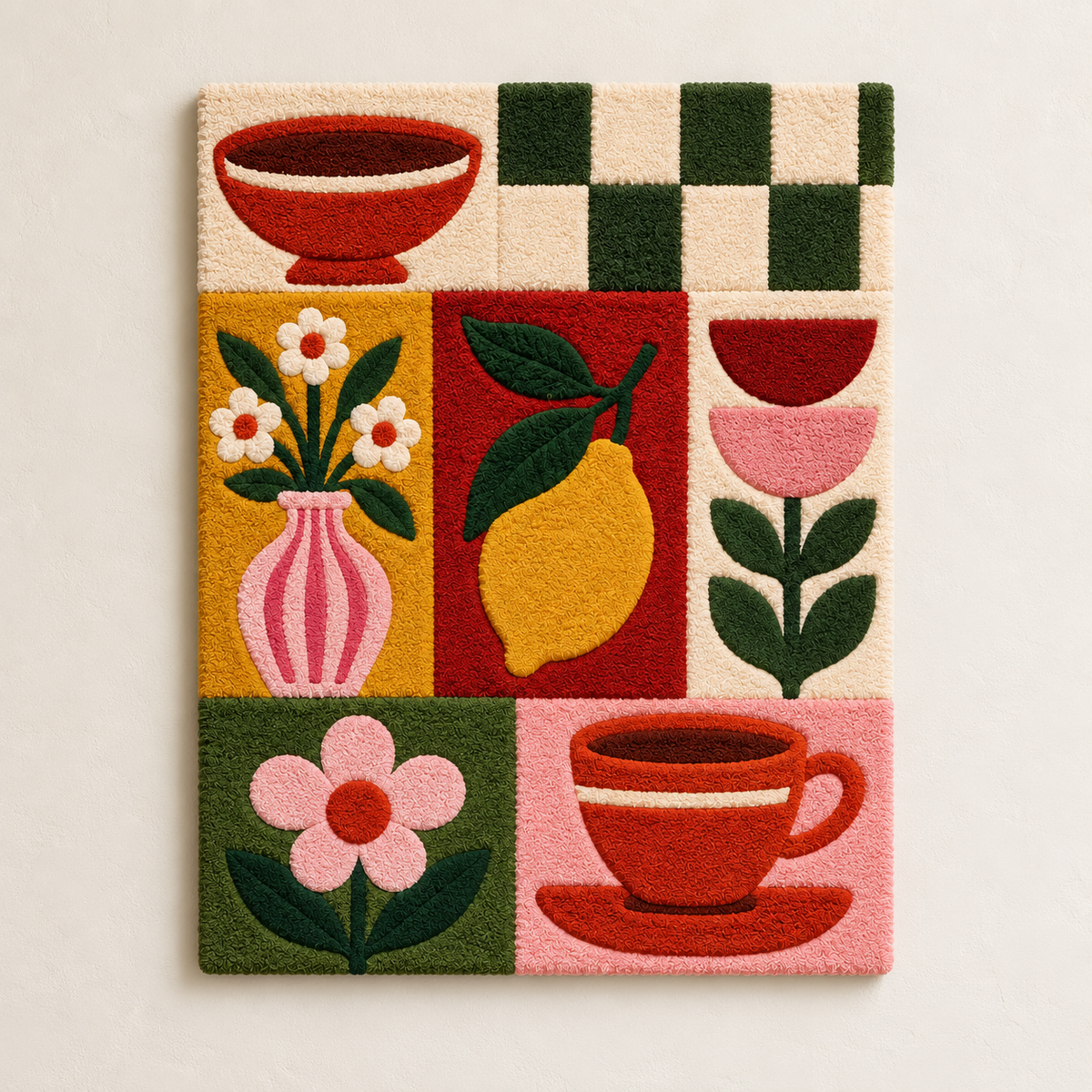 Hewn Earth Lemon and Teacup Tiles wall art featuring bright lemon slices and teacup illustrations on ceramic tiles.