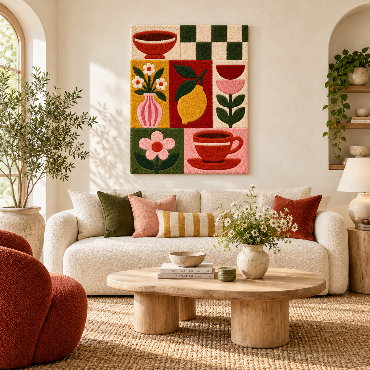 Lemon and teacup tiles wall art by Hewn Earth featuring vibrant lemon slices and teacup designs on ceramic tiles.