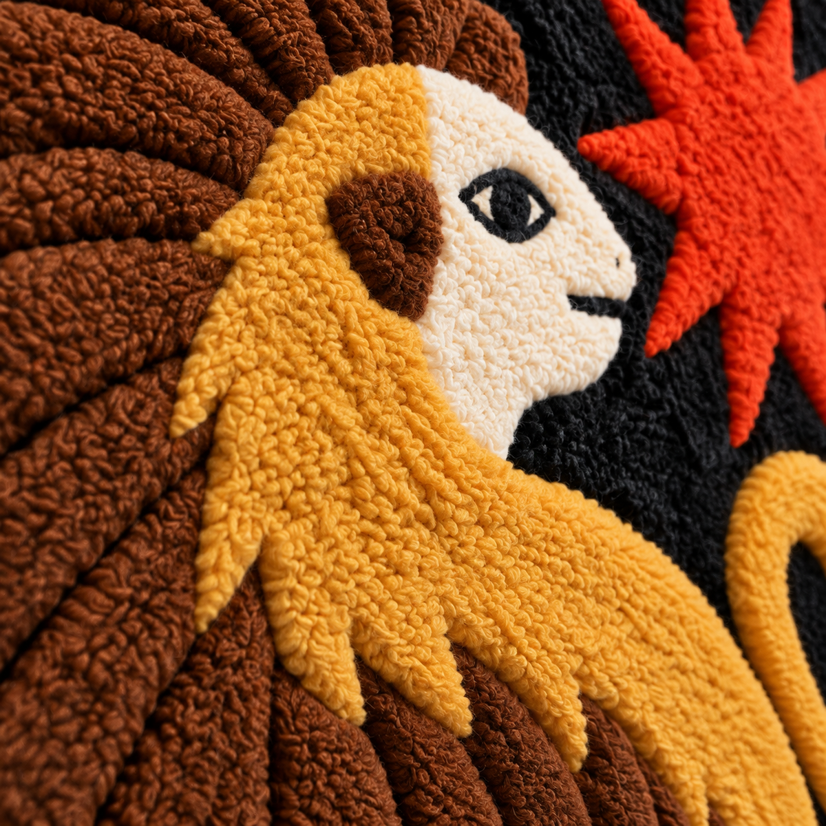 Leo and the Scarlet Sun — tufted wool texture detail