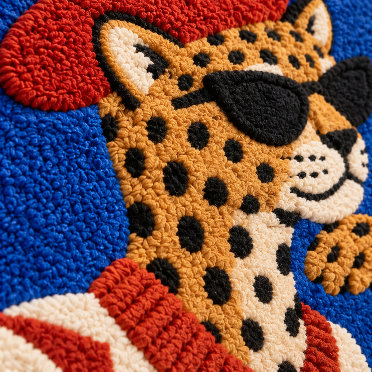 Leopard in a Scarlet Beret — tufted wool texture detail