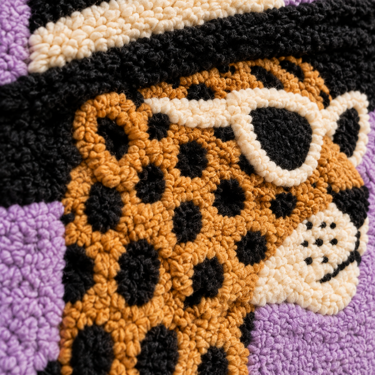 Leopard in Lavender Light — tufted wool texture detail