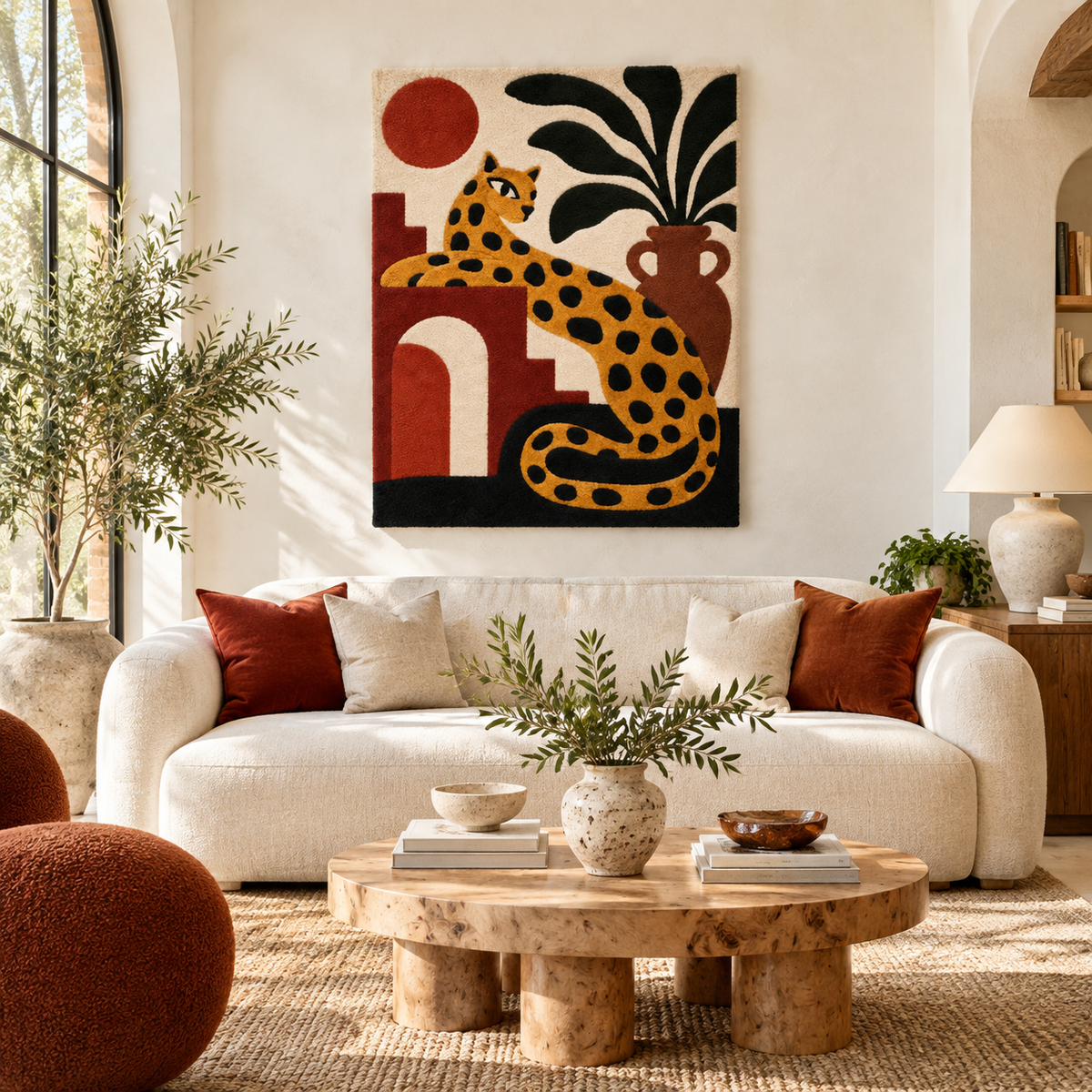 Leopard on Terracotta Terrace — front-facing room scene [room-front]