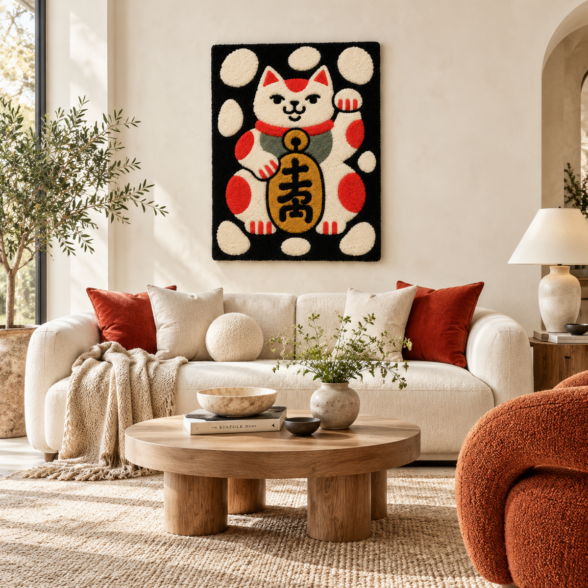 Hewn Earth Lucky Cat Celebration wall art featuring a colorful, festive lucky cat design for home decor.