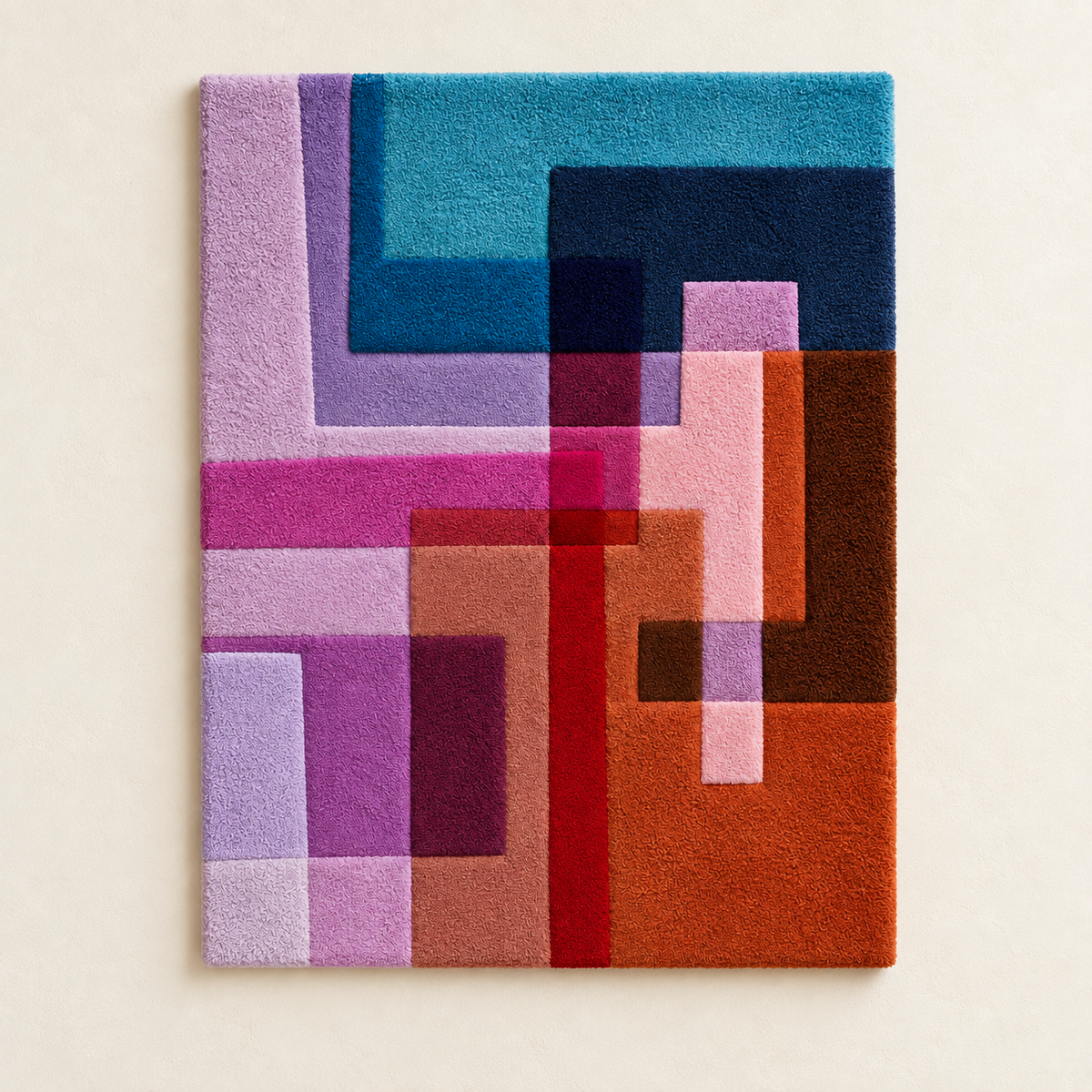Hewn Earth magenta cobalt wall art featuring intersecting geometric shapes on a light background.