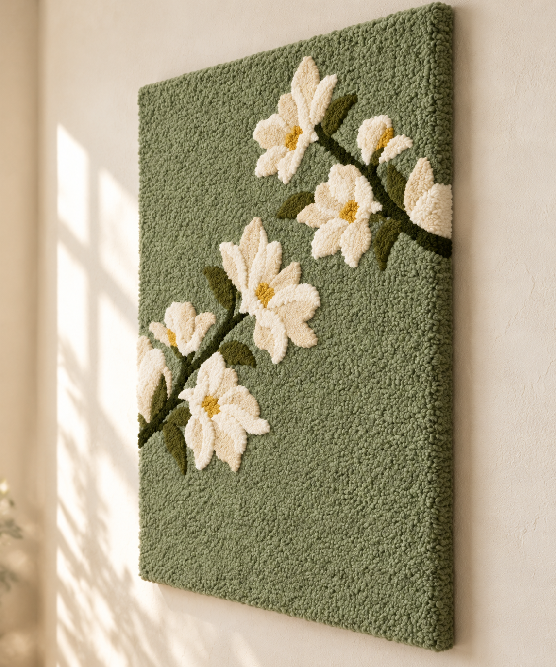 Magnolia Branch on Sage — angled relief view