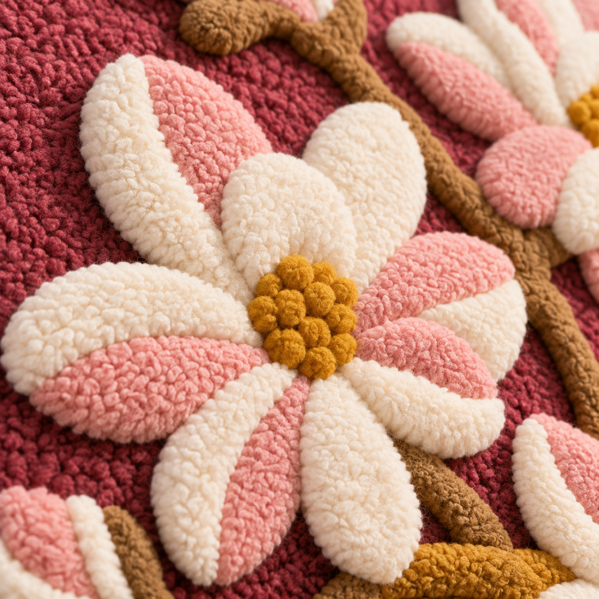 Magnolia in a Golden Vase — tufted wool texture detail