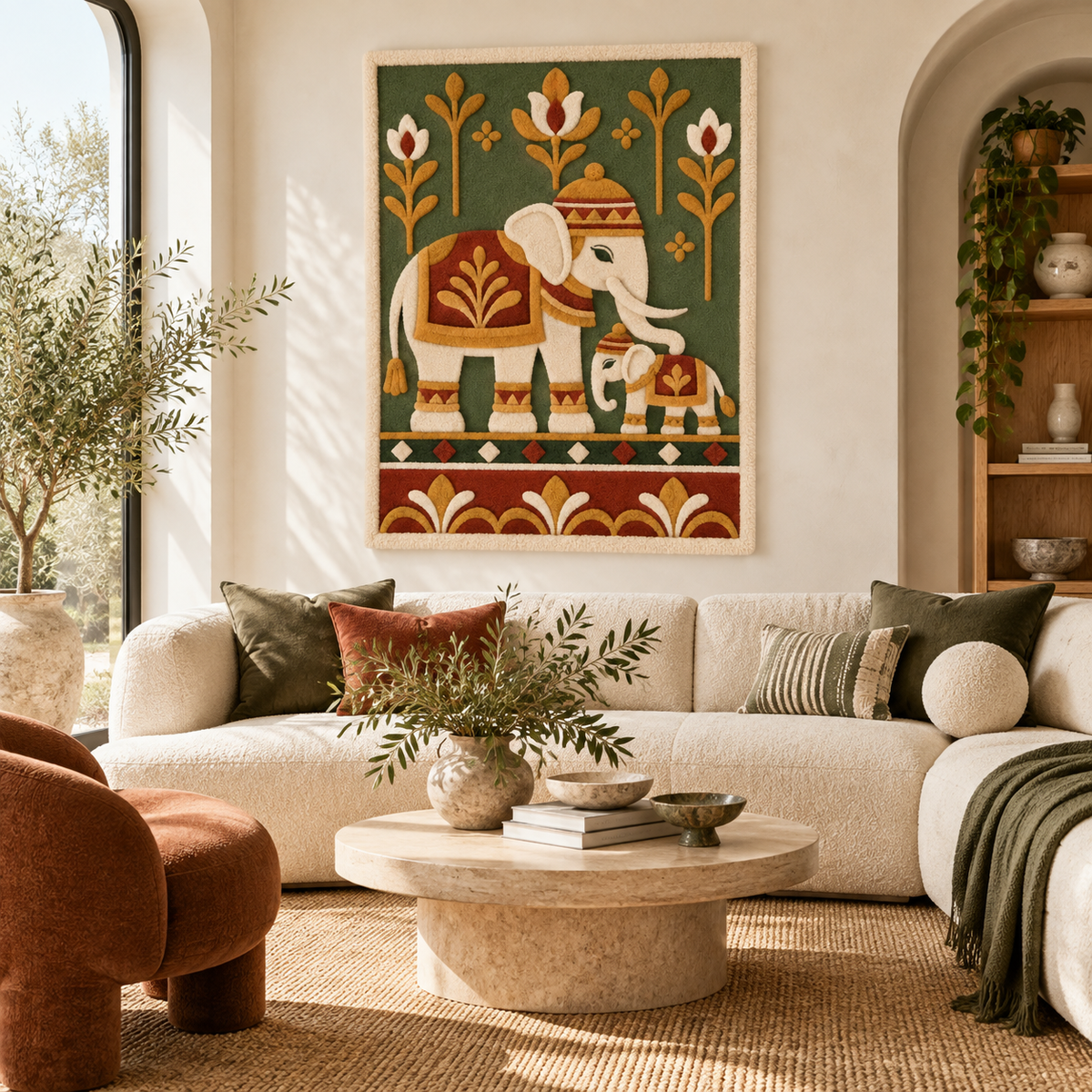 Hewn Earth marigold elephant wall art pair featuring vibrant yellow elephants on a neutral background for home decor.