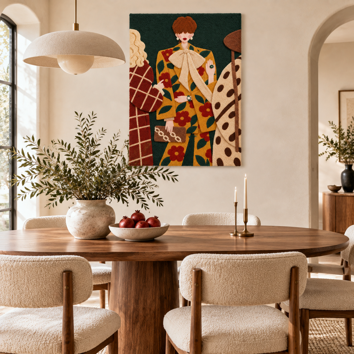 Hewn Earth marigold floral wall art displayed in a living room scene, showcasing vibrant marigold flowers in a stylish wall decor piece.