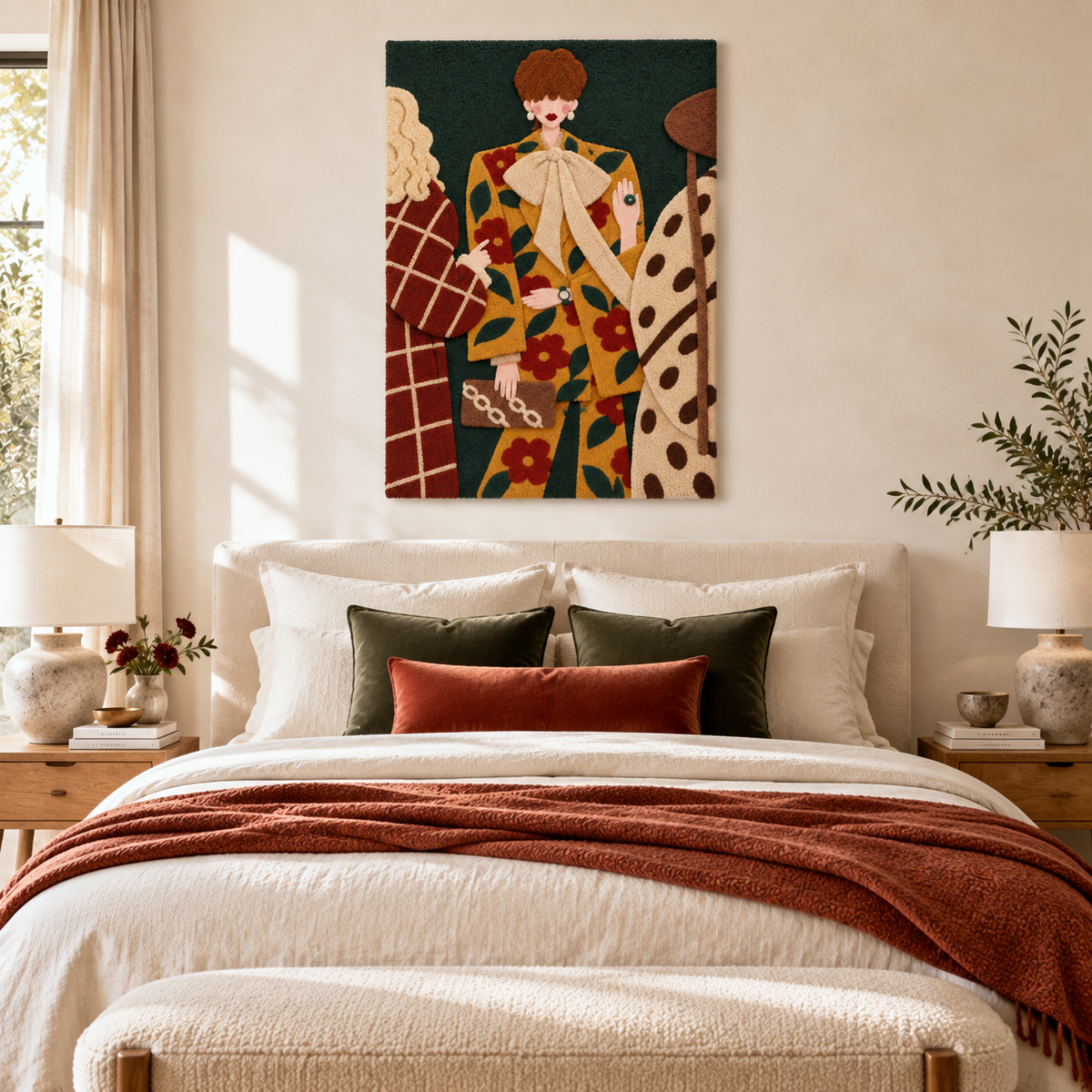 Hewn Earth marigold floral wall art displayed in a room scene, showcasing vibrant marigold flower design as decorative wall decor.
