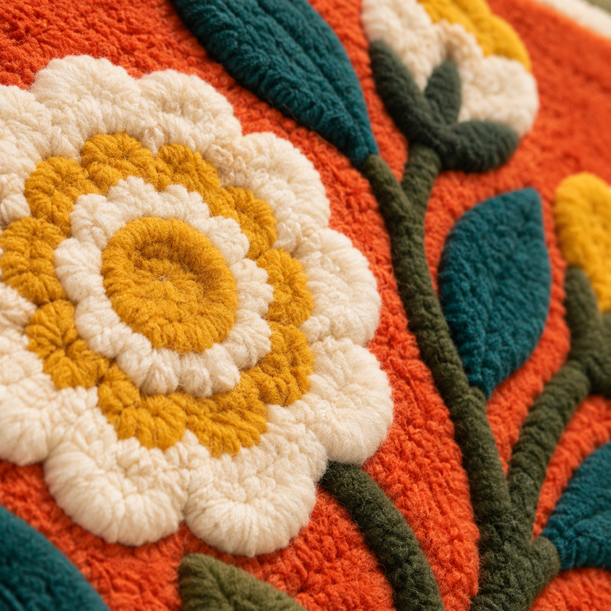 Marigold Garden Panel — tufted wool texture detail