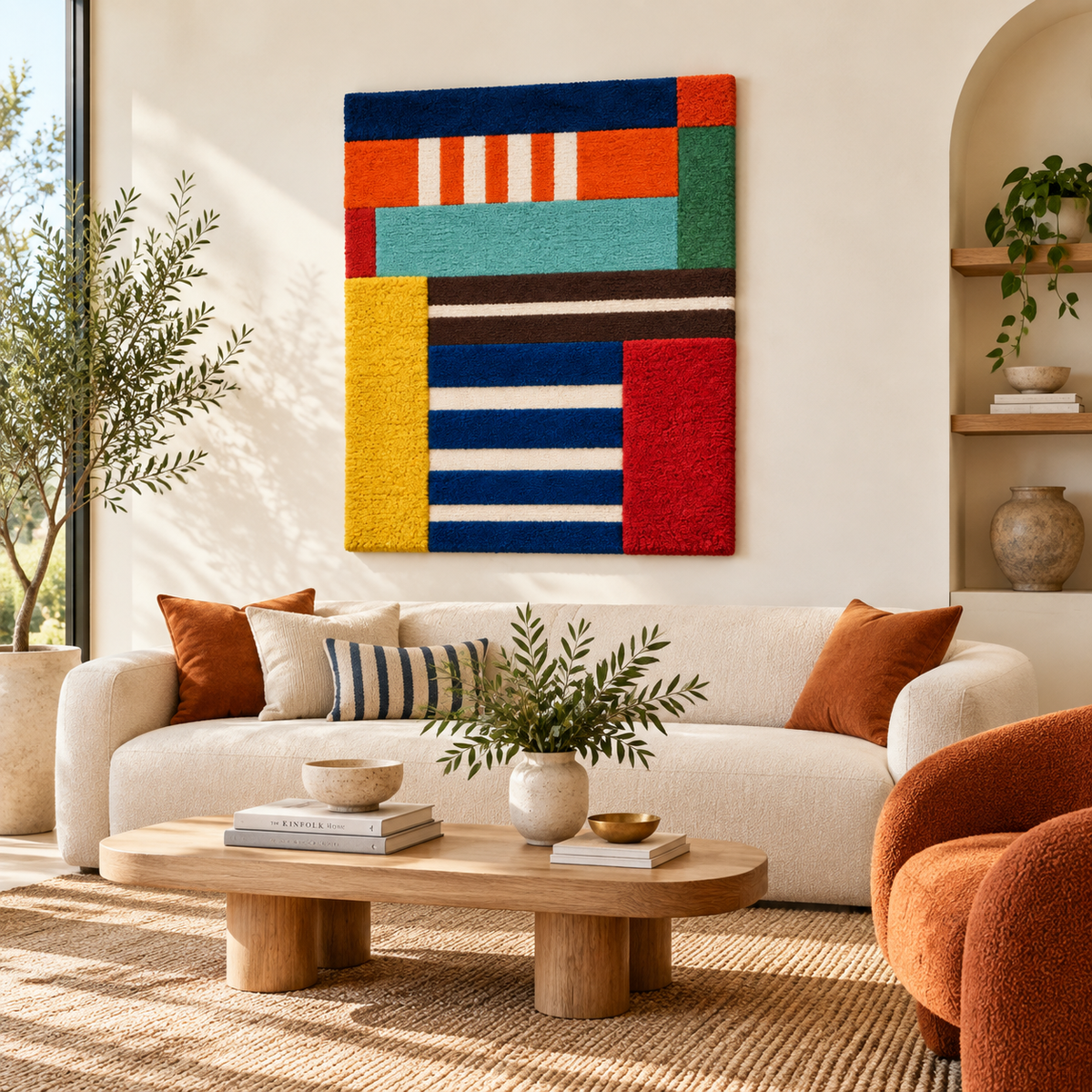 Hewn Earth Maritime Block Cadence wall art featuring abstract maritime-inspired shapes in soft earth tones, suitable for modern decor.