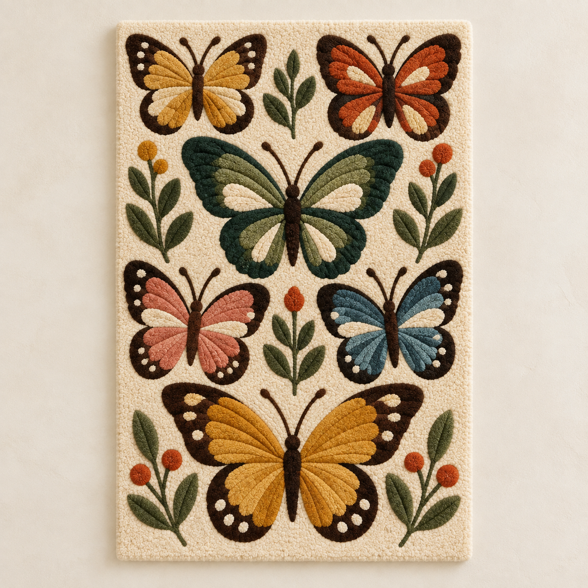 Hewn Earth Meadow Butterfly Collection wall art featuring colorful butterfly illustrations on a light background.