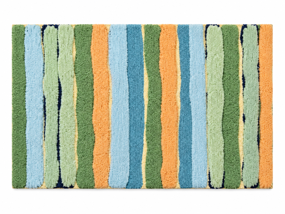 Hewn Earth Meadowstripe Reverie wall art featuring a vibrant, abstract meadow-inspired design on a light background.