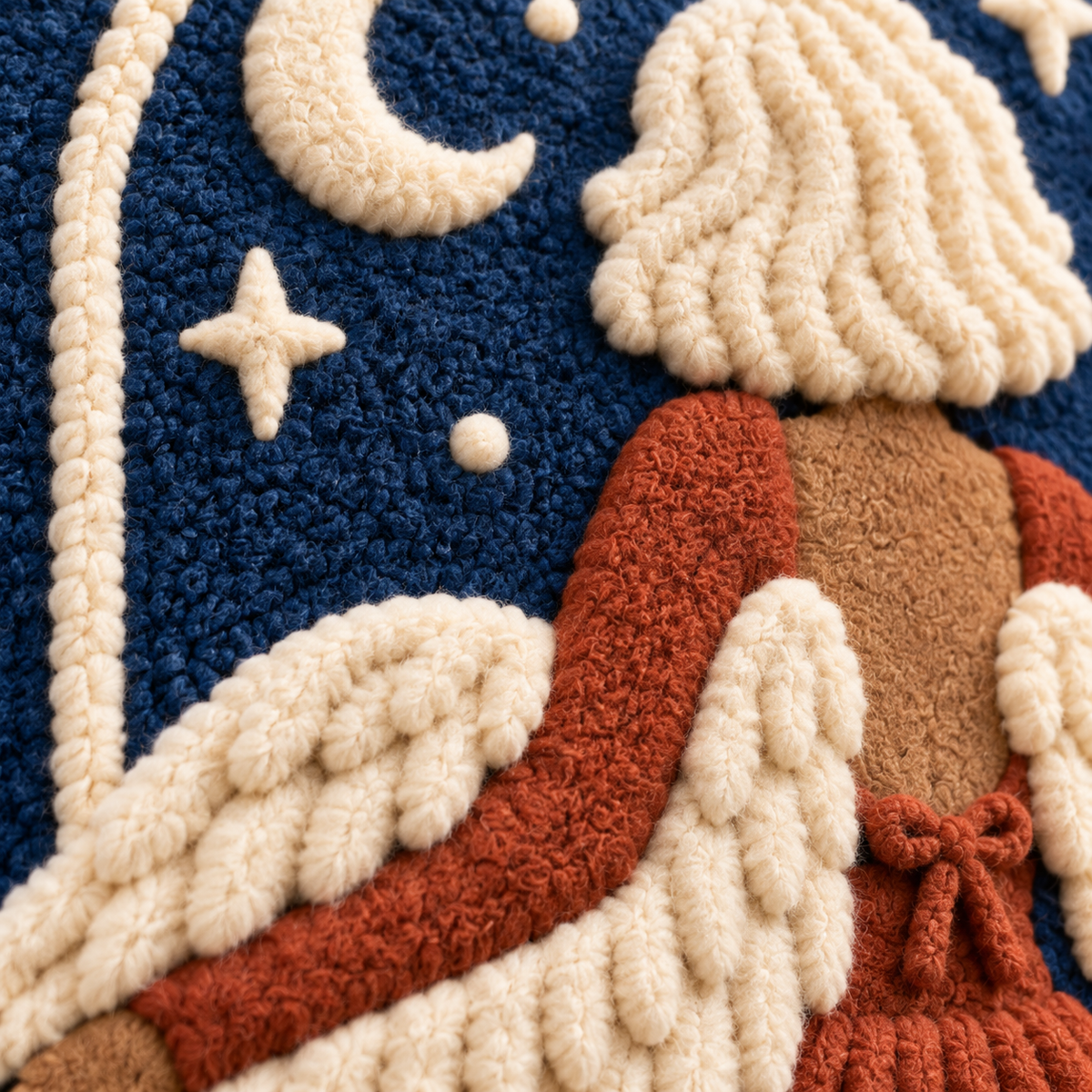 Midnight Garden Angel — tufted wool texture detail