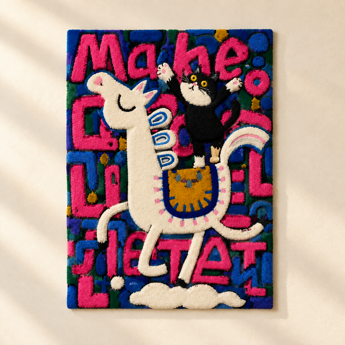 Hewn Earth Midnight Llama Parade wall art featuring whimsical llamas in a midnight scene, vibrant and detailed decorative wall decor