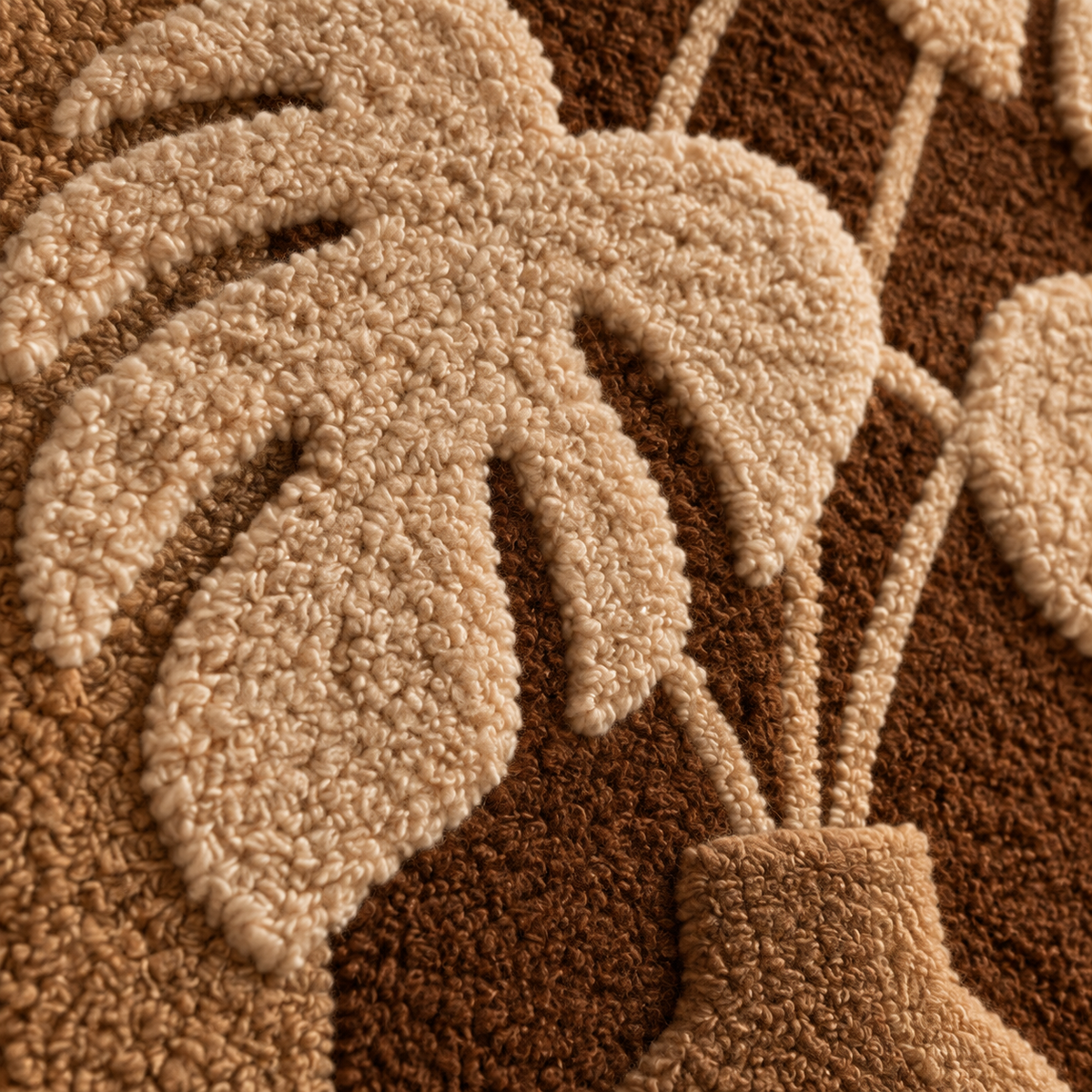 Monstera beneath the Sandstone Arch — tufted wool texture detail
