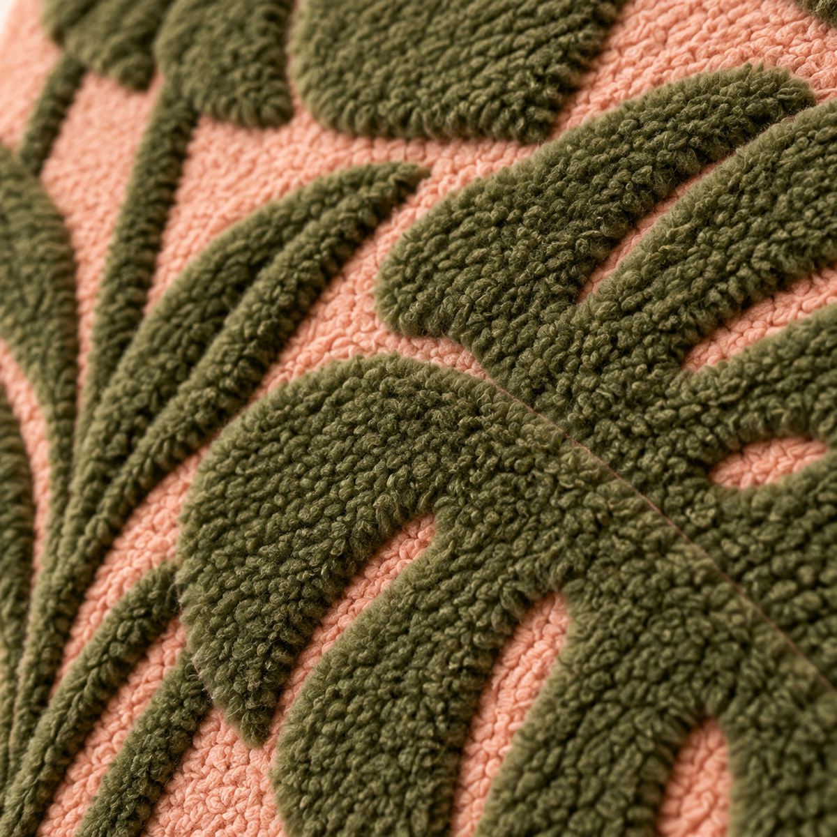 Monstera on Blush — tufted wool texture detail