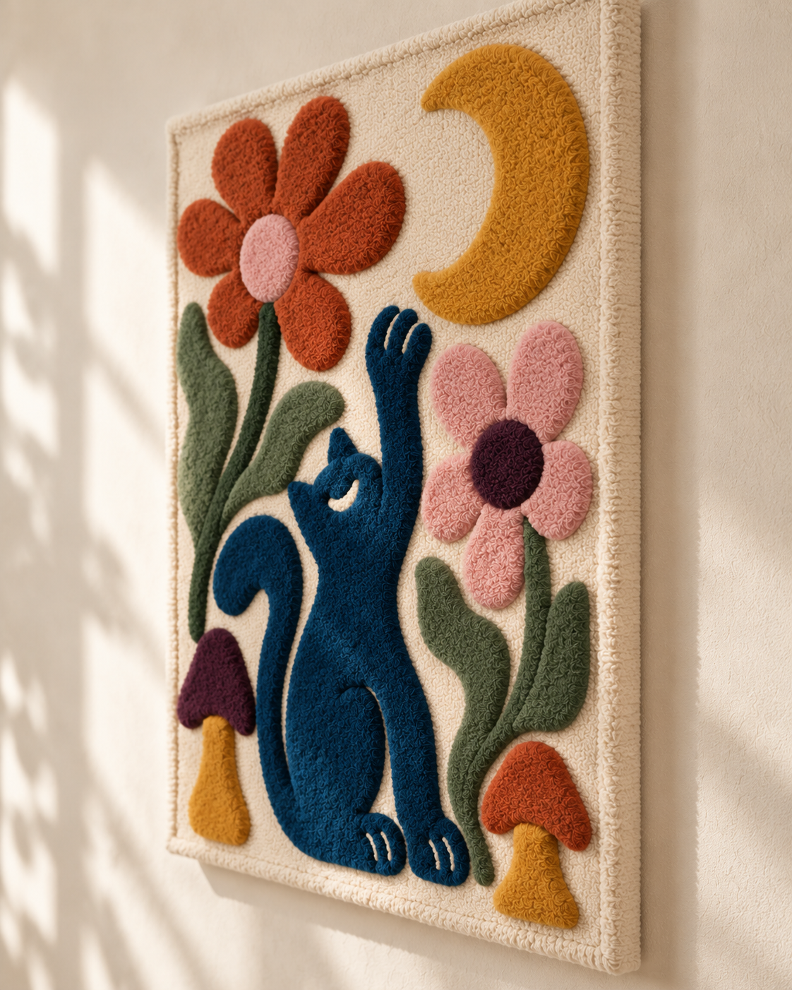 Moon Reaching Garden Cat — angled relief view