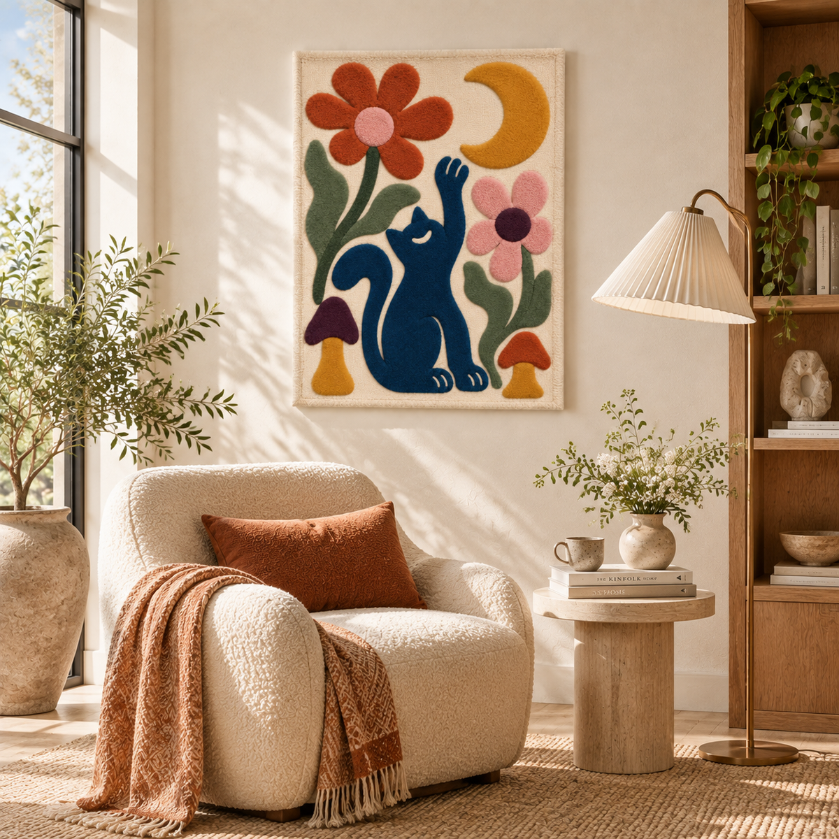 Moon Reaching Garden Cat — room setting