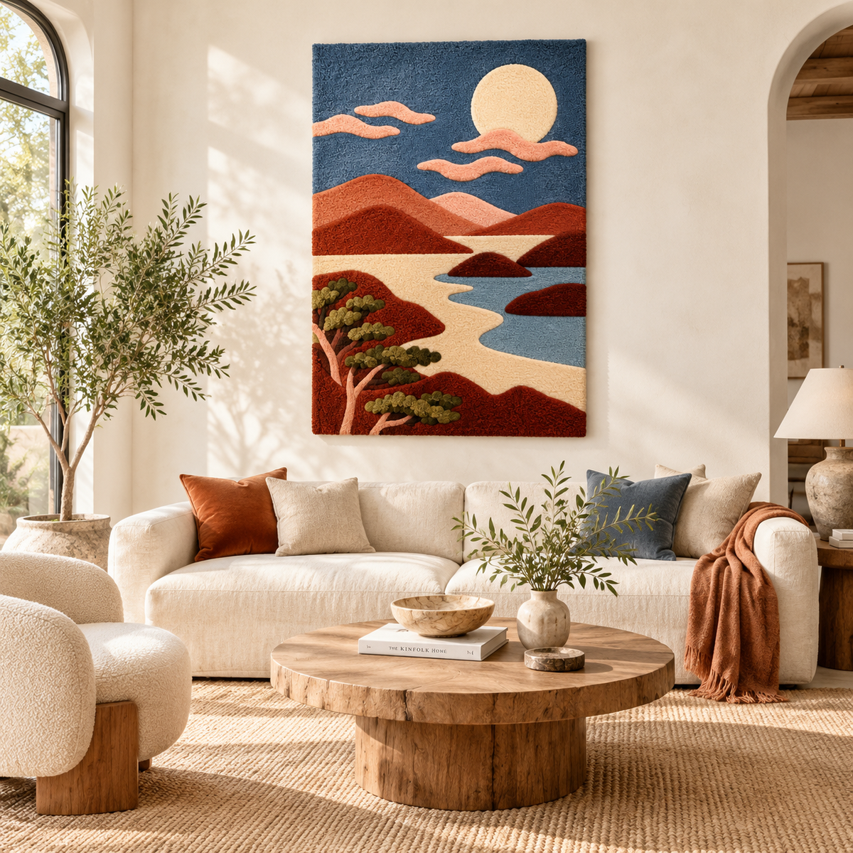 Hewn Earth wall art featuring a moonlit canyon river scene, showcasing natural landscape with vibrant colors and detailed scenery.