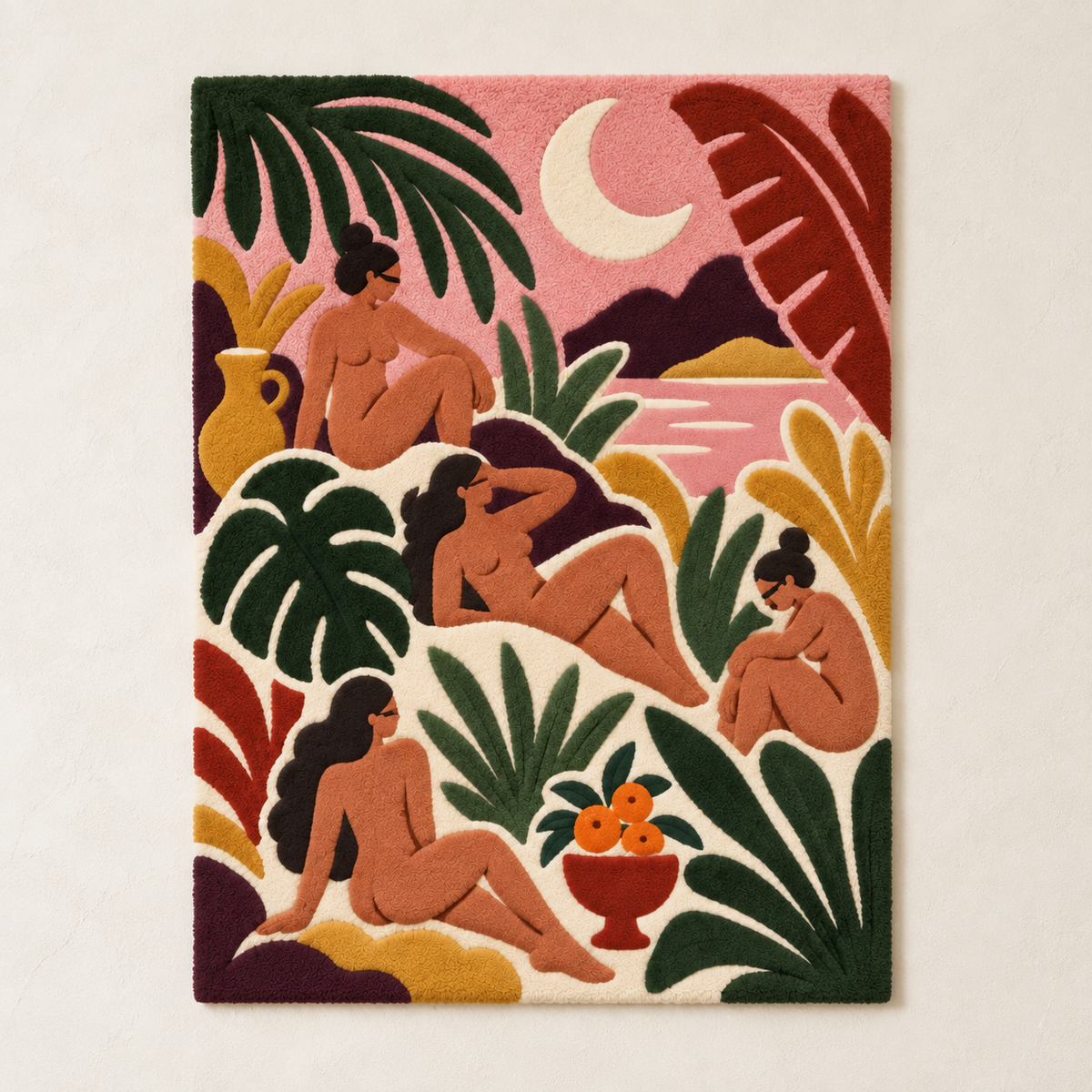 Hewn Earth wall art titled Moonlit Sanctuary of Blooming Leaves featuring a serene moonlit scene with lush leaves and natural ambiance.