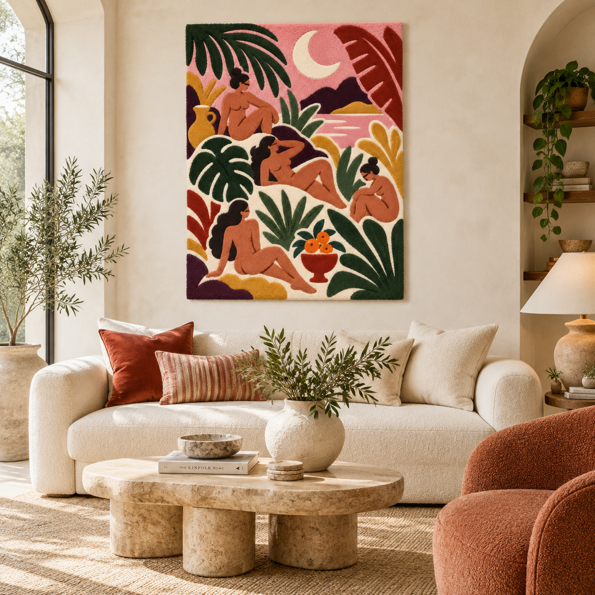 Hewn Earth Moonlit Sanctuary of Blooming Leaves wall art, featuring a tranquil moonlit scene with lush leaves and natural beauty.