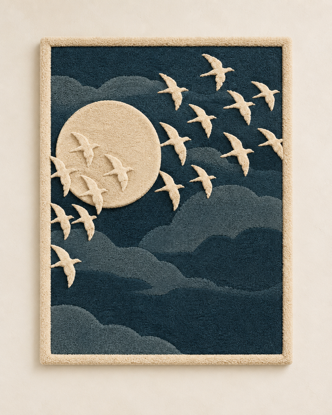 Hewn Earth Moonward Ivory Flock wall art featuring a textured ivory flock design on a white background.