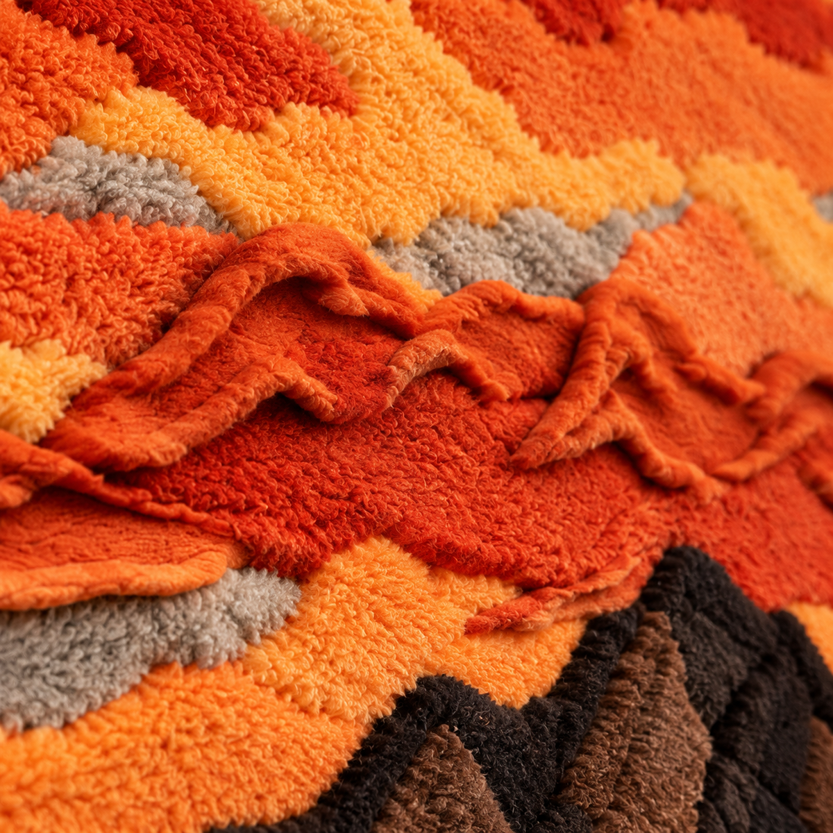 Mountains Under a Flame Sky — tufted wool texture detail