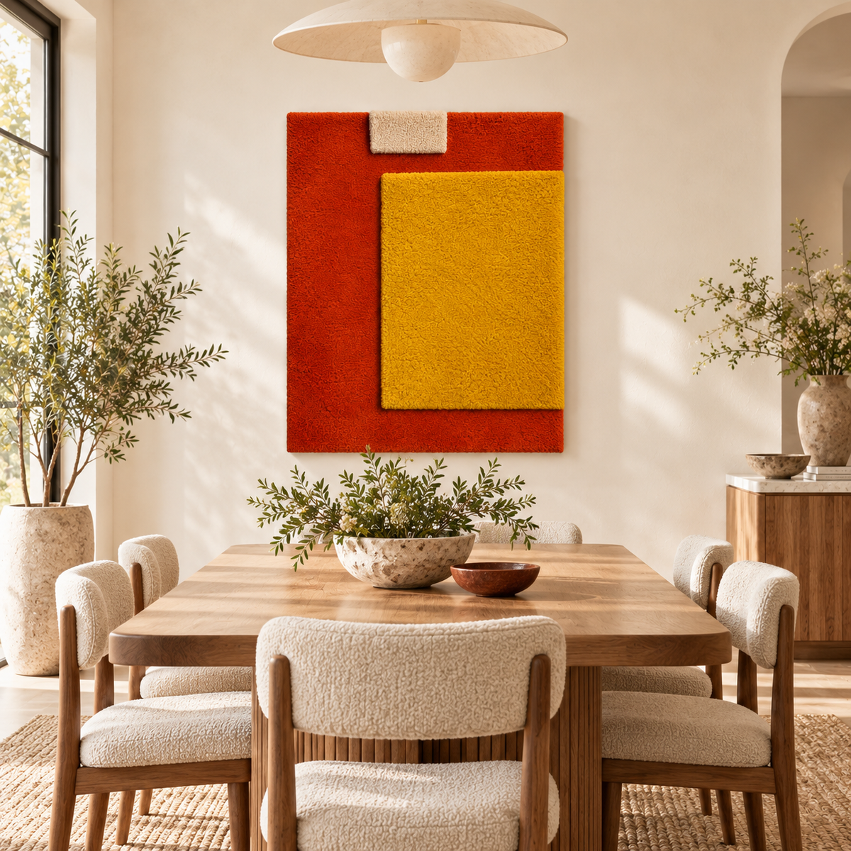 Hewn Earth mustard wall art featuring a window on ember-colored background, decorative interior design piece.