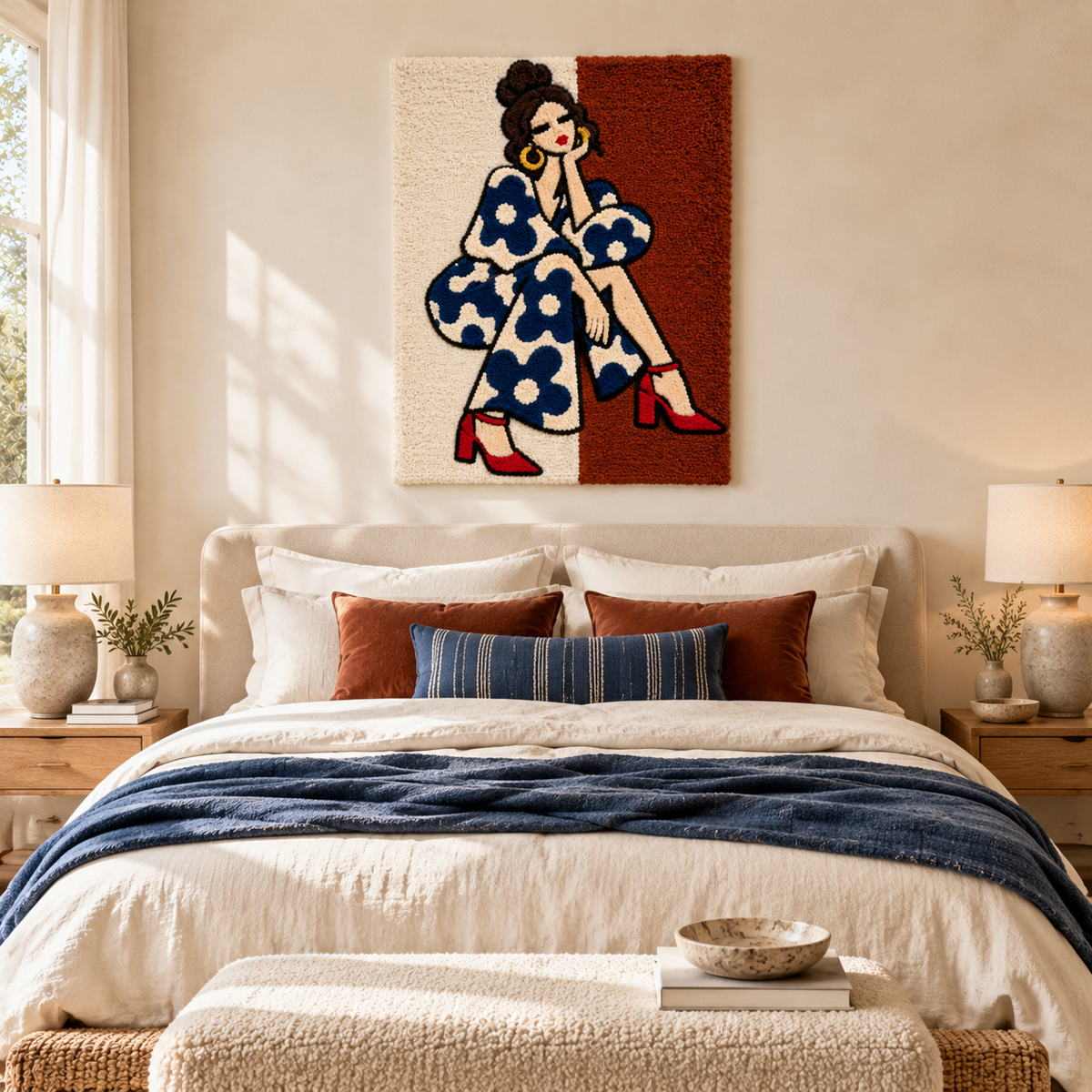 Navy Daisy Pause — room setting 1