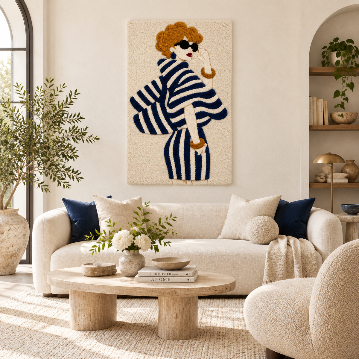 Navy Stripes in the Sun — front-facing room scene [room-front]