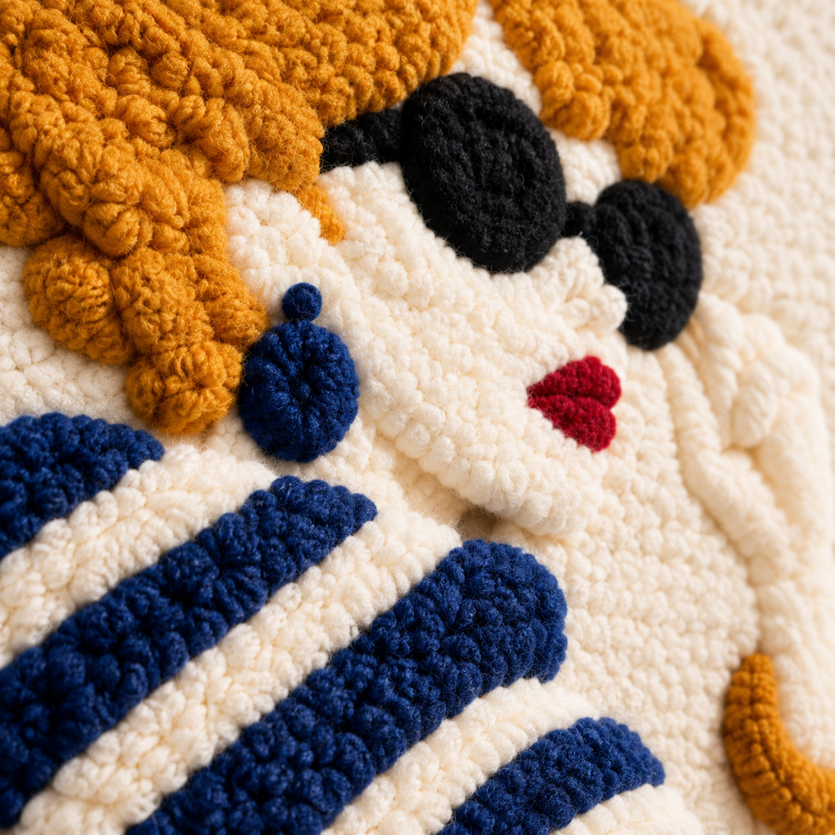 Navy Stripes in the Sun — tufted wool texture detail