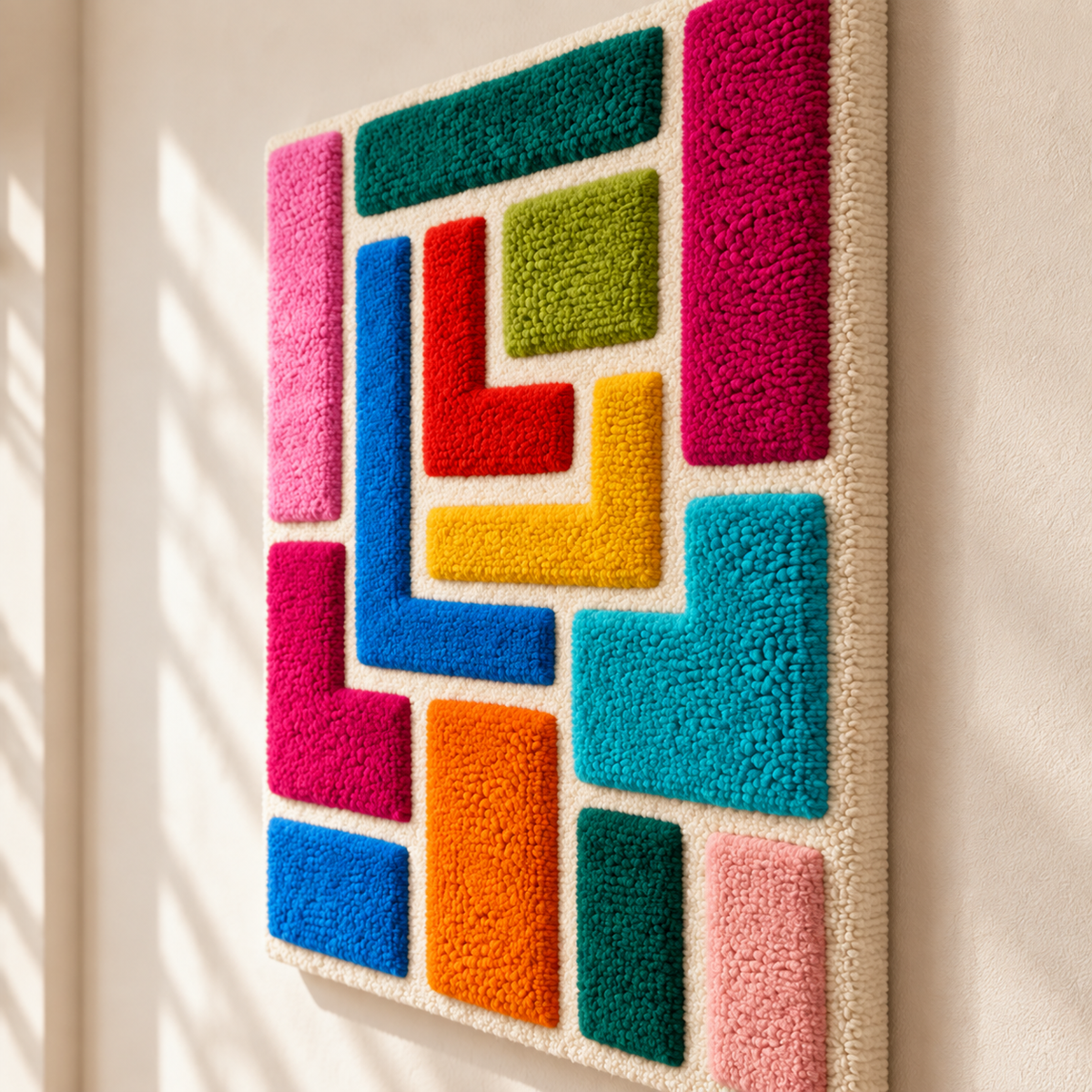 Hewn Earth Nested Candy Corner Blocks wall art featuring colorful, geometric wooden blocks arranged in a corner design.