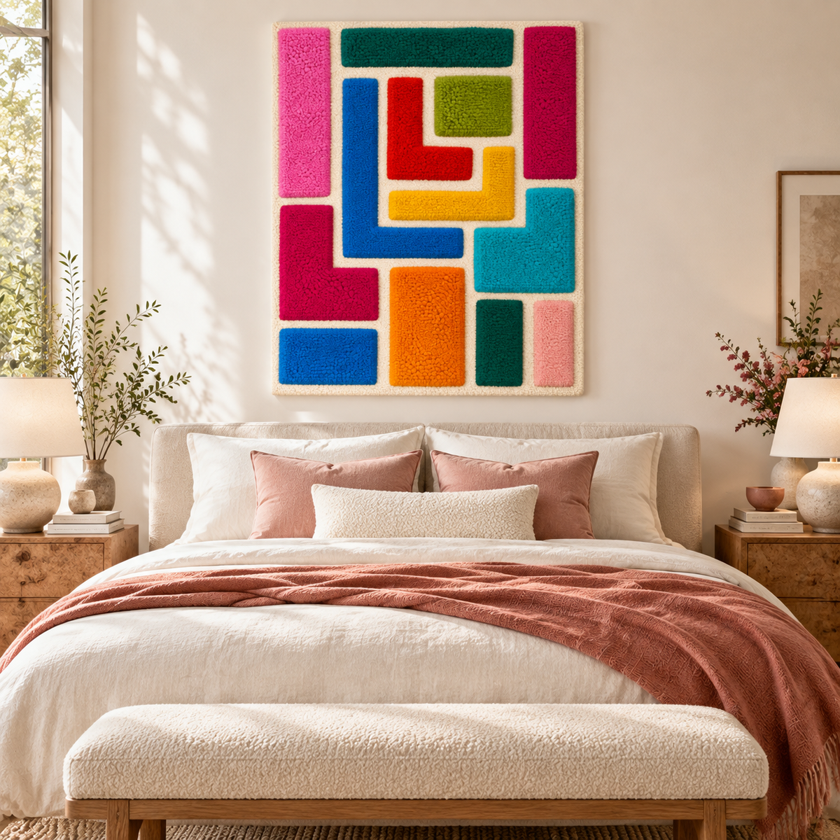 Hewn Earth nested Candy Corner Blocks wall art displayed on a room wall, featuring colorful, geometric nested shapes for modern decor.