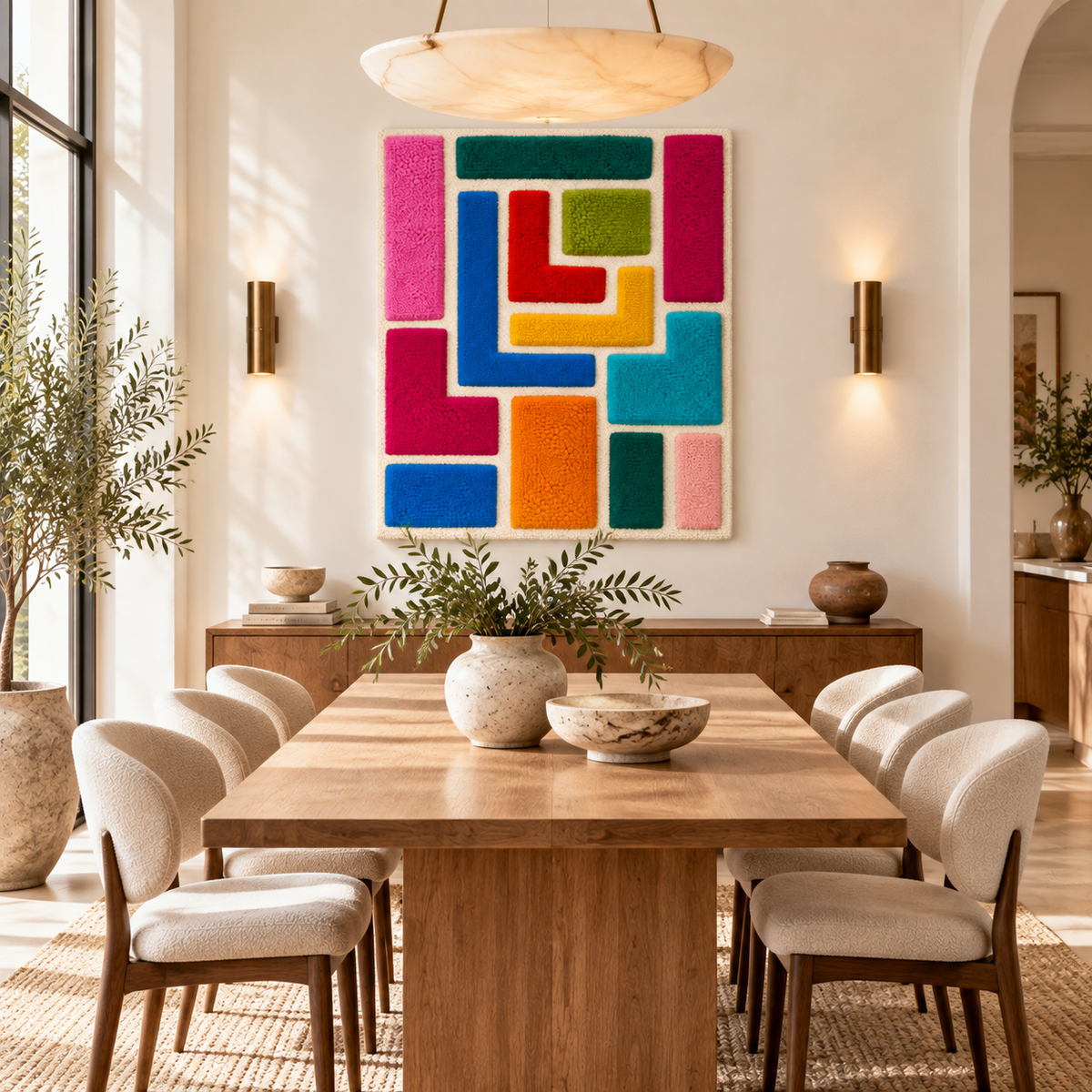 Hewn Earth Nested Candy Corner Blocks wall art arranged on a wall in a modern room scene, showcasing colorful geometric decor.