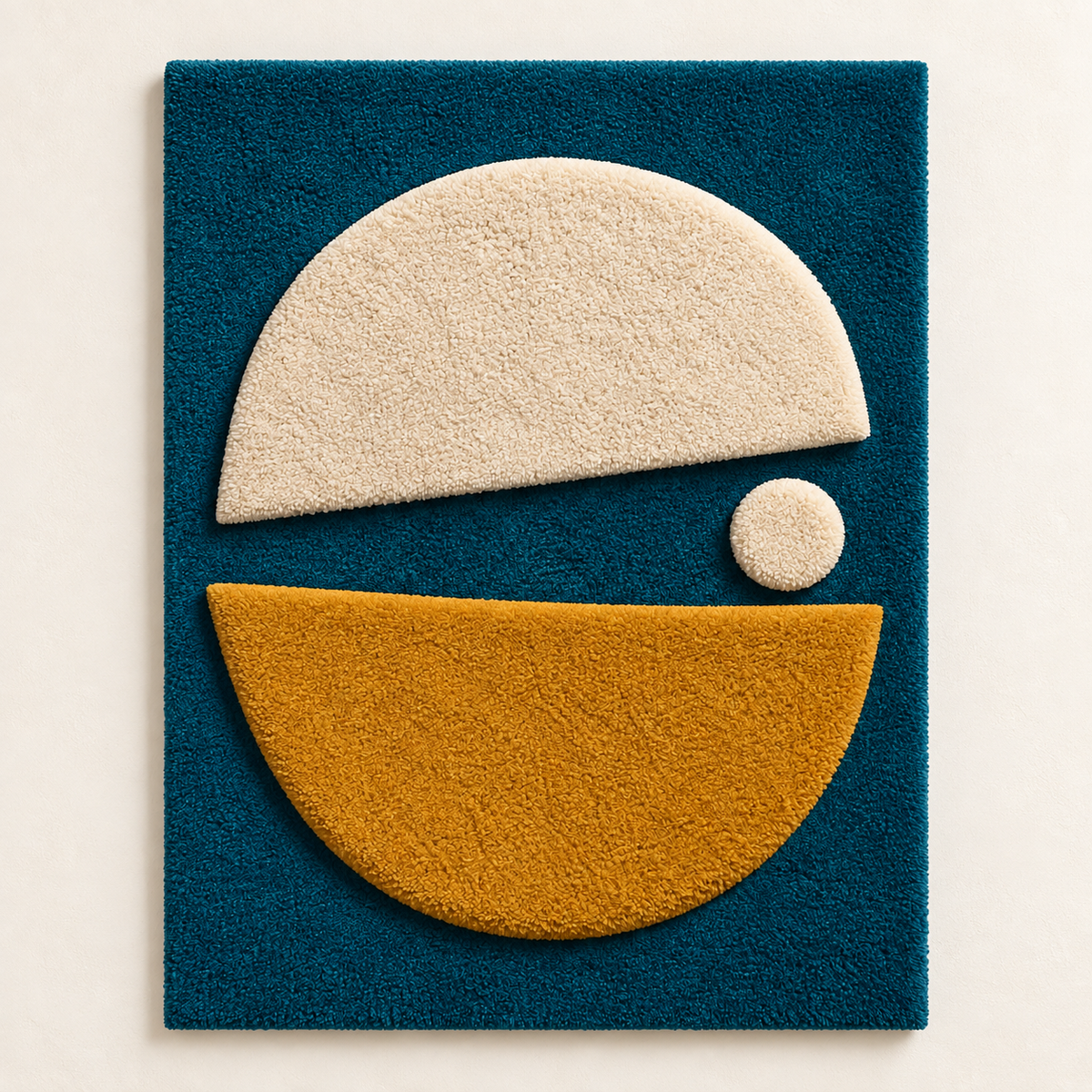 Hewn Earth wall art featuring an ochre and ivory split orbit design, modern abstract wall decor.