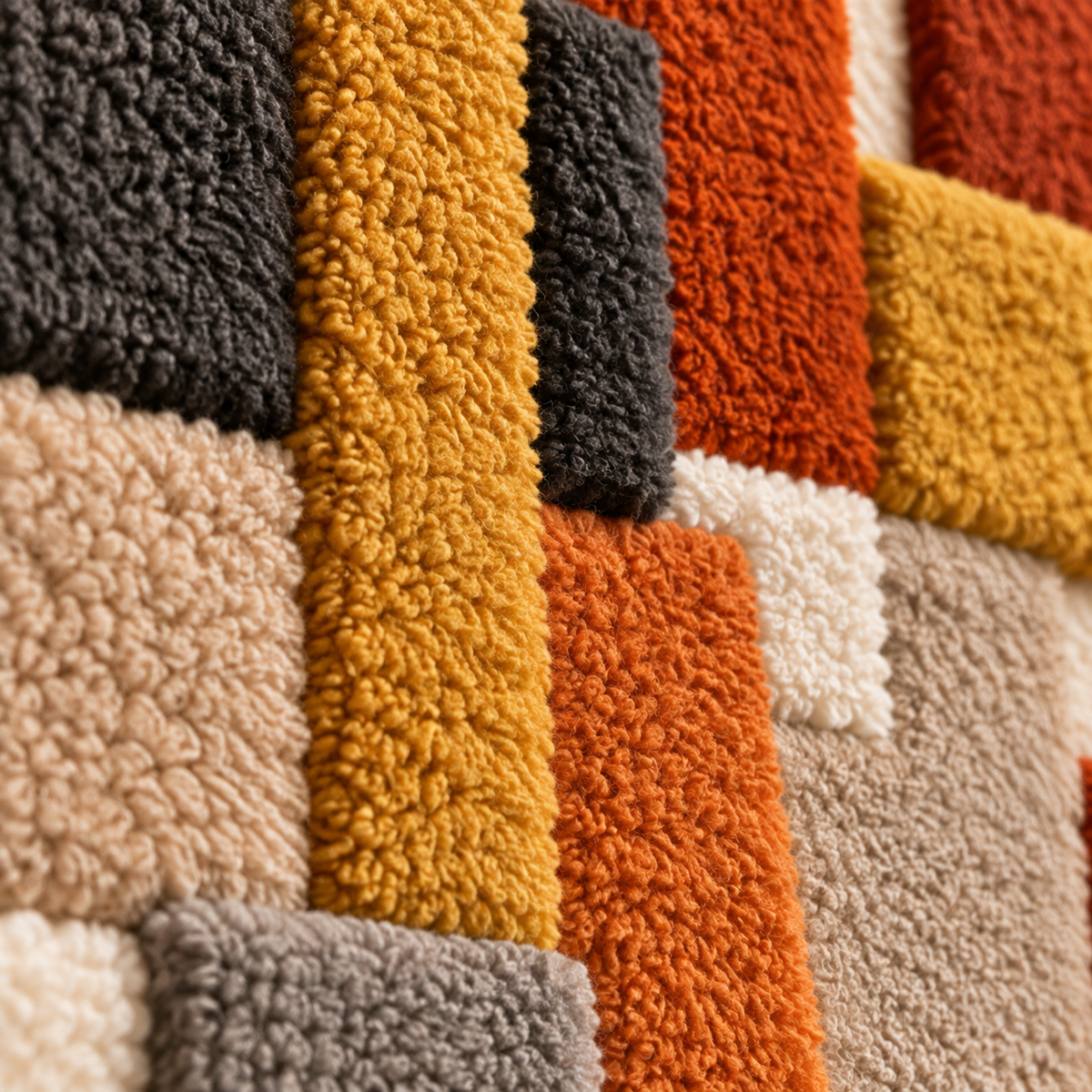 Ochre Crossbar and Rust Columns — tufted wool texture detail