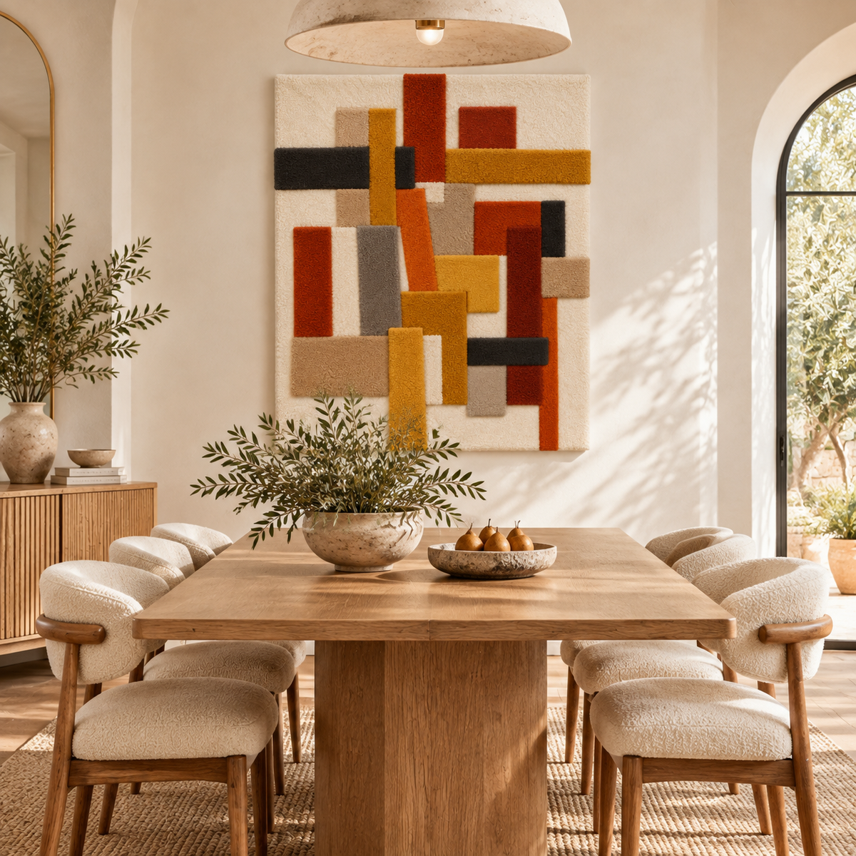 Ochre Crossbar and Rust Columns — front-facing room scene [room-front]
