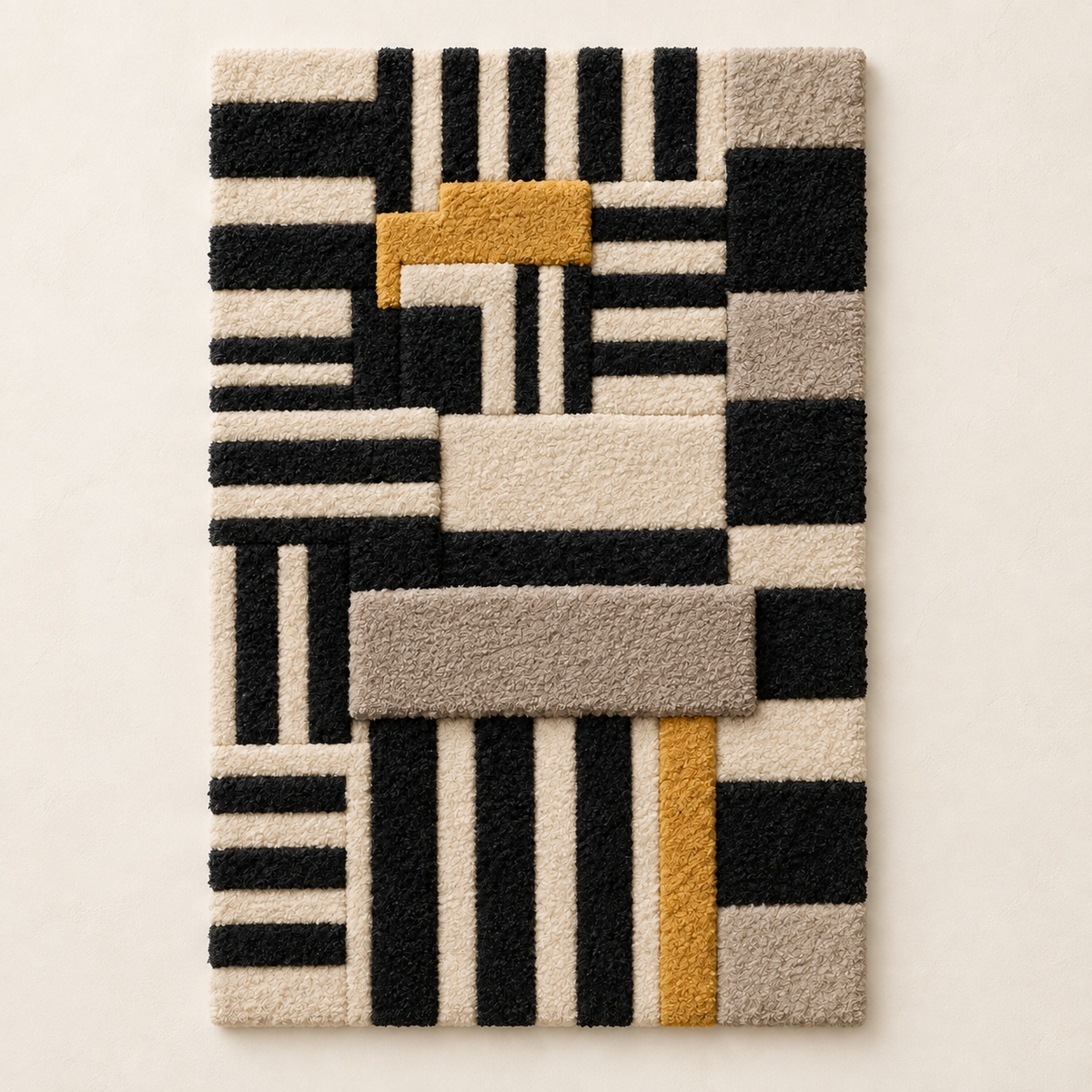 Hewn Earth Ochre Crossbar Weave wall art featuring a woven design with warm ochre tones and a modern crossbar pattern.