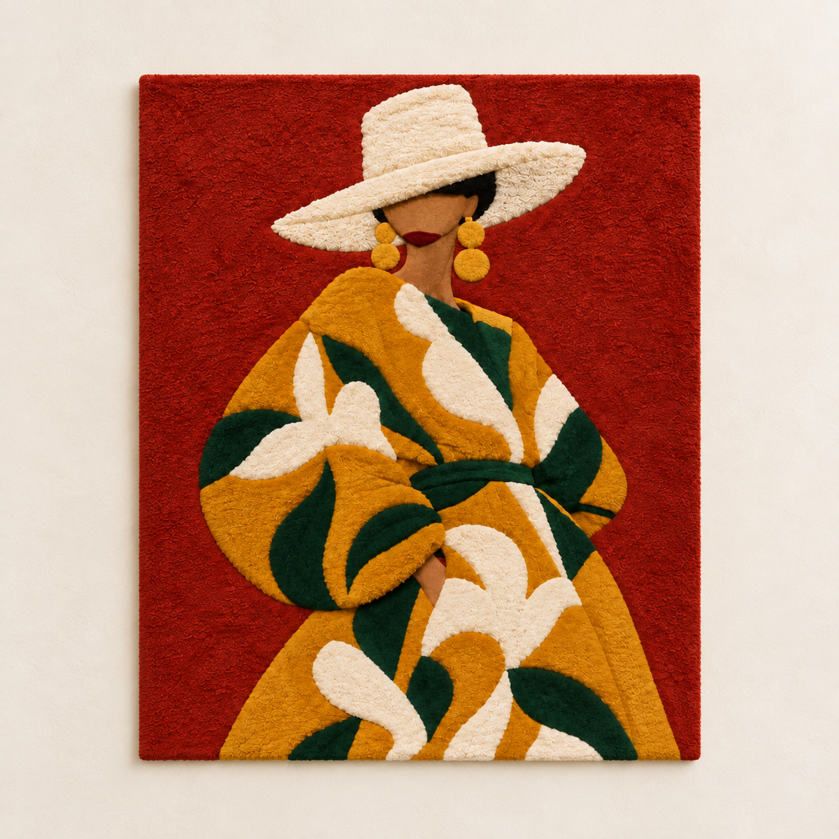 Hewn Earth wall art featuring ochre leaves beneath an ivory brim, showcasing a natural botanical design for home decor.