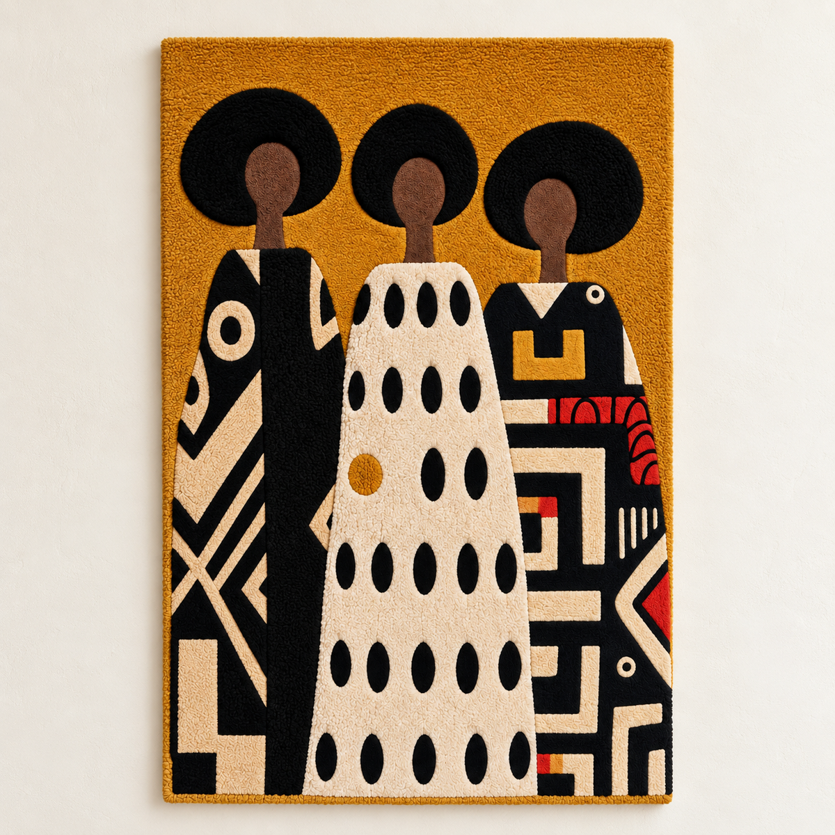 Ochre Patterned Sisters wall art by Hewn Earth featuring intricate ochre and earthy-toned abstract designs.