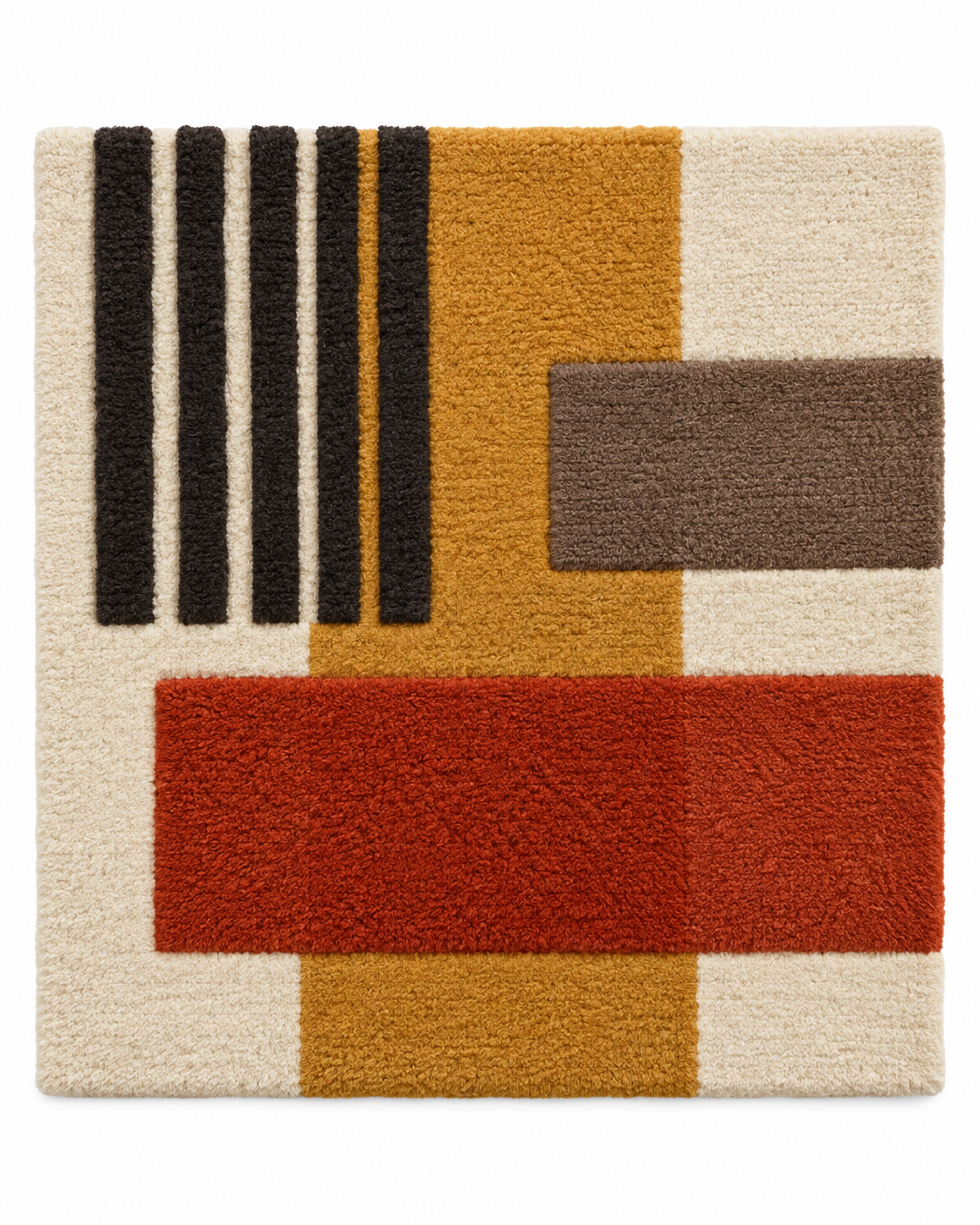 Hewn Earth ochre signal and rust-colored crossbar wall art piece with modern abstract design, mounted on a neutral background.