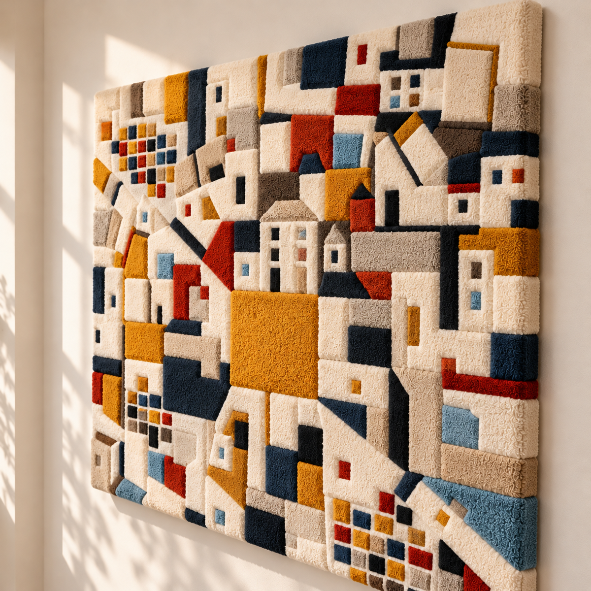 Ochre Village Mosaic by Hewn Earth Studio — angled relief view