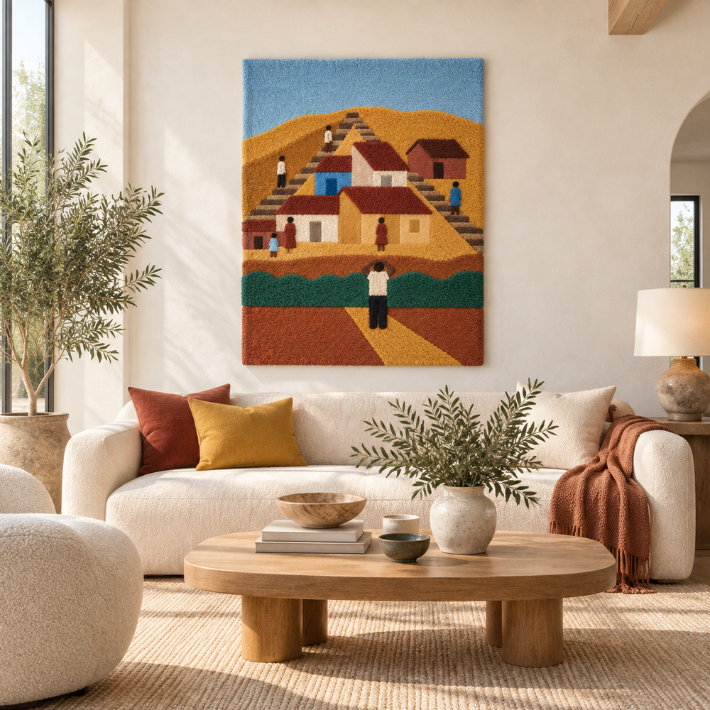 Ochre Village Stairway — front-facing room scene [room-front]