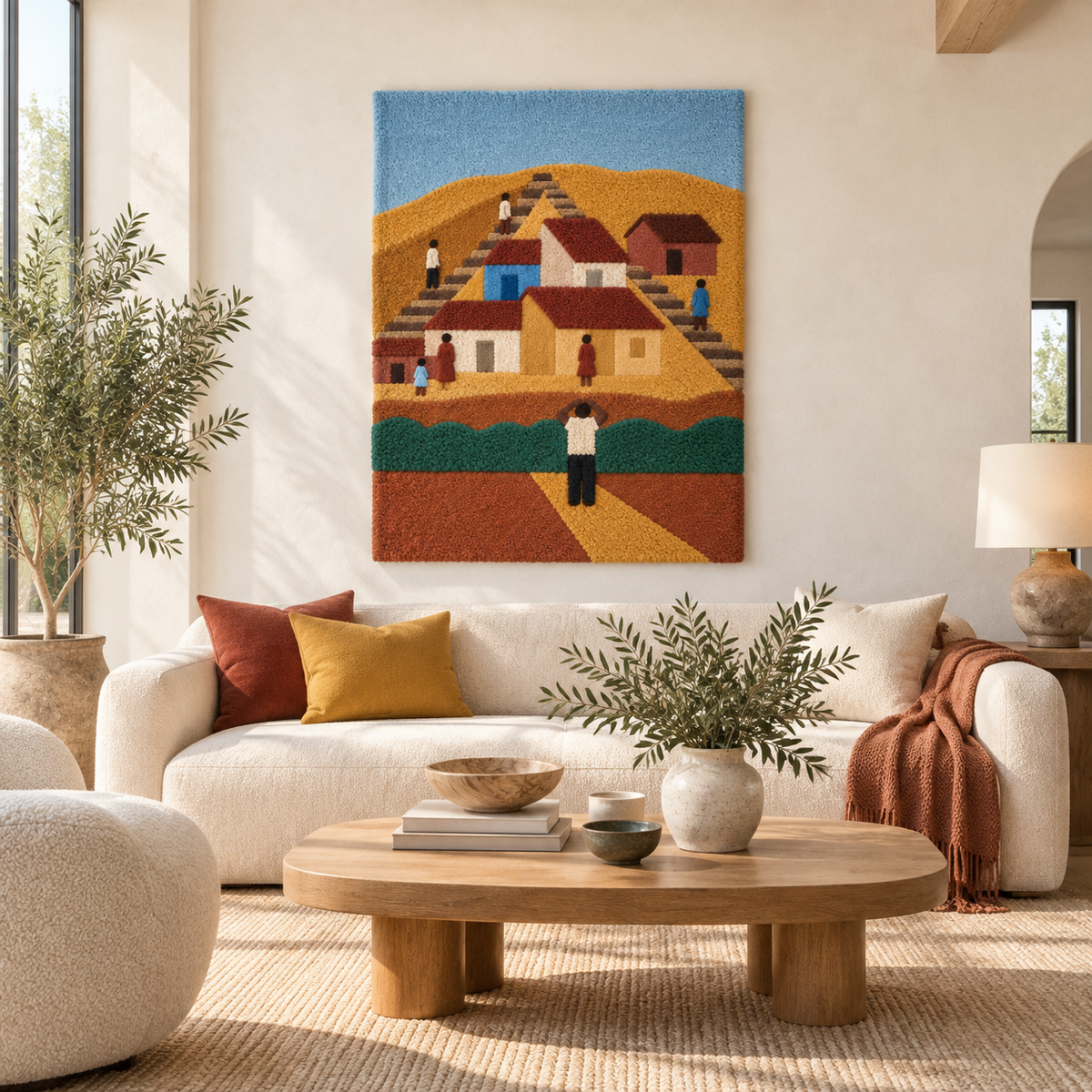 Ochre Village Stairway — front-facing room scene [room-front]