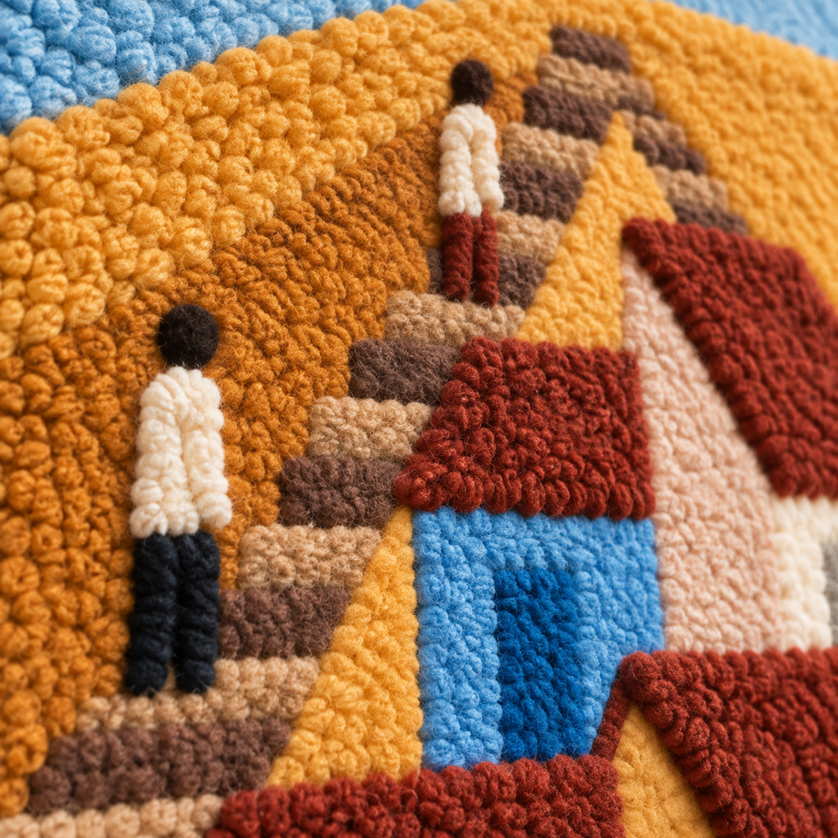 Ochre Village Stairway — tufted wool texture detail