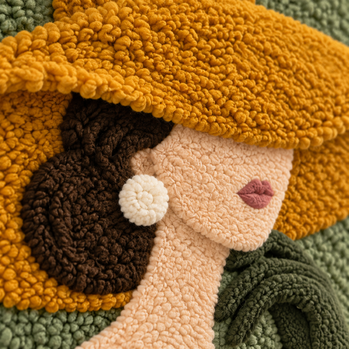 Olive Afternoon Muse — tufted wool texture detail