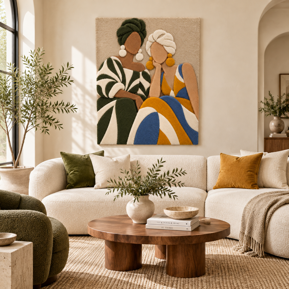 Olive and Ochre Conversation — front-facing room scene [room-front]