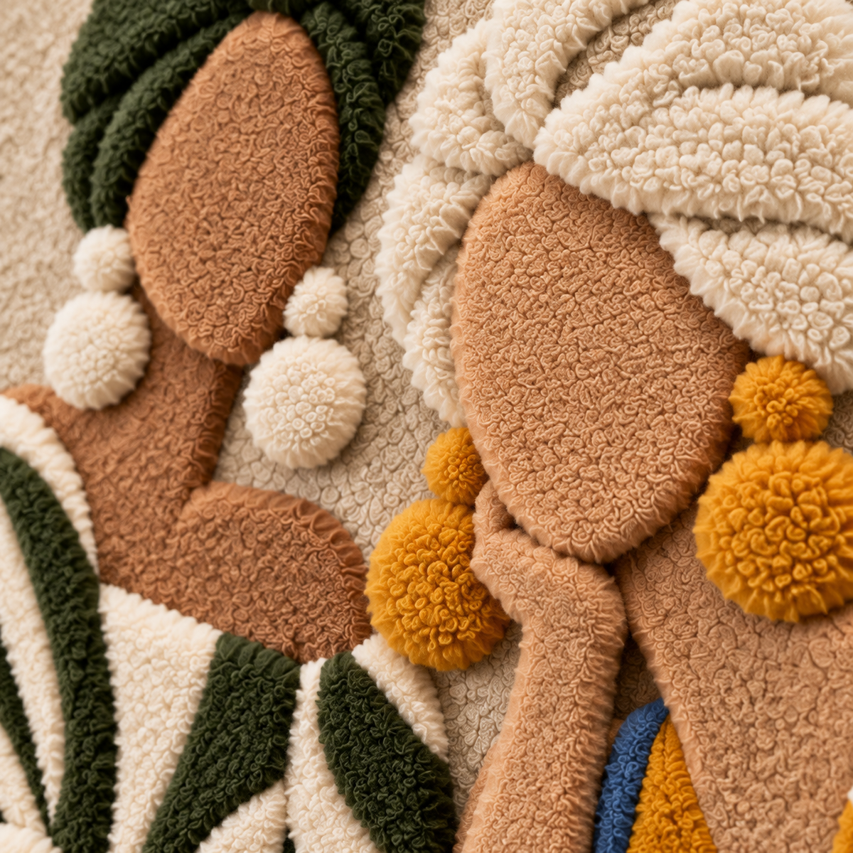 Olive and Ochre Conversation — tufted wool texture detail