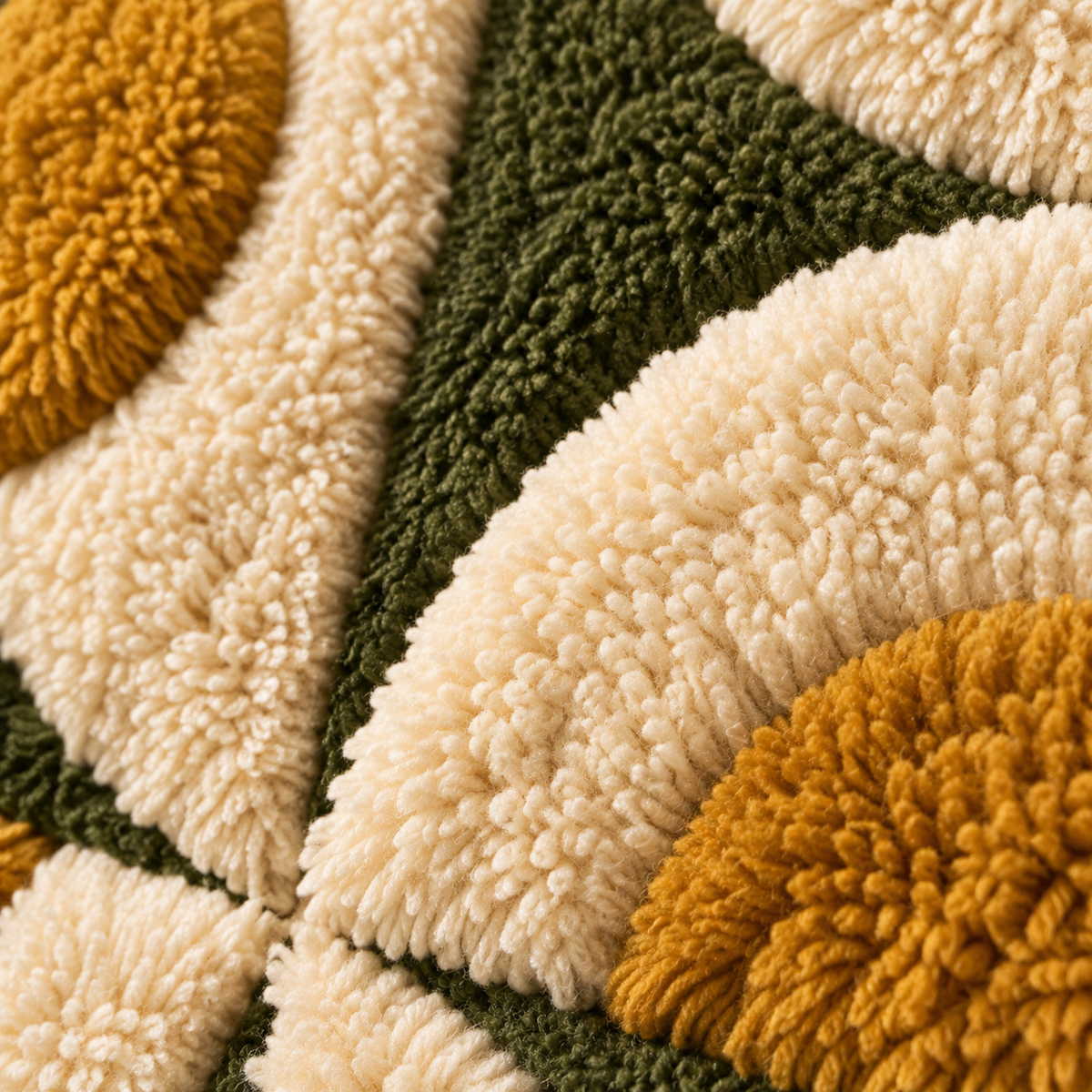 Olive and Ochre Rhythm — tufted wool texture detail